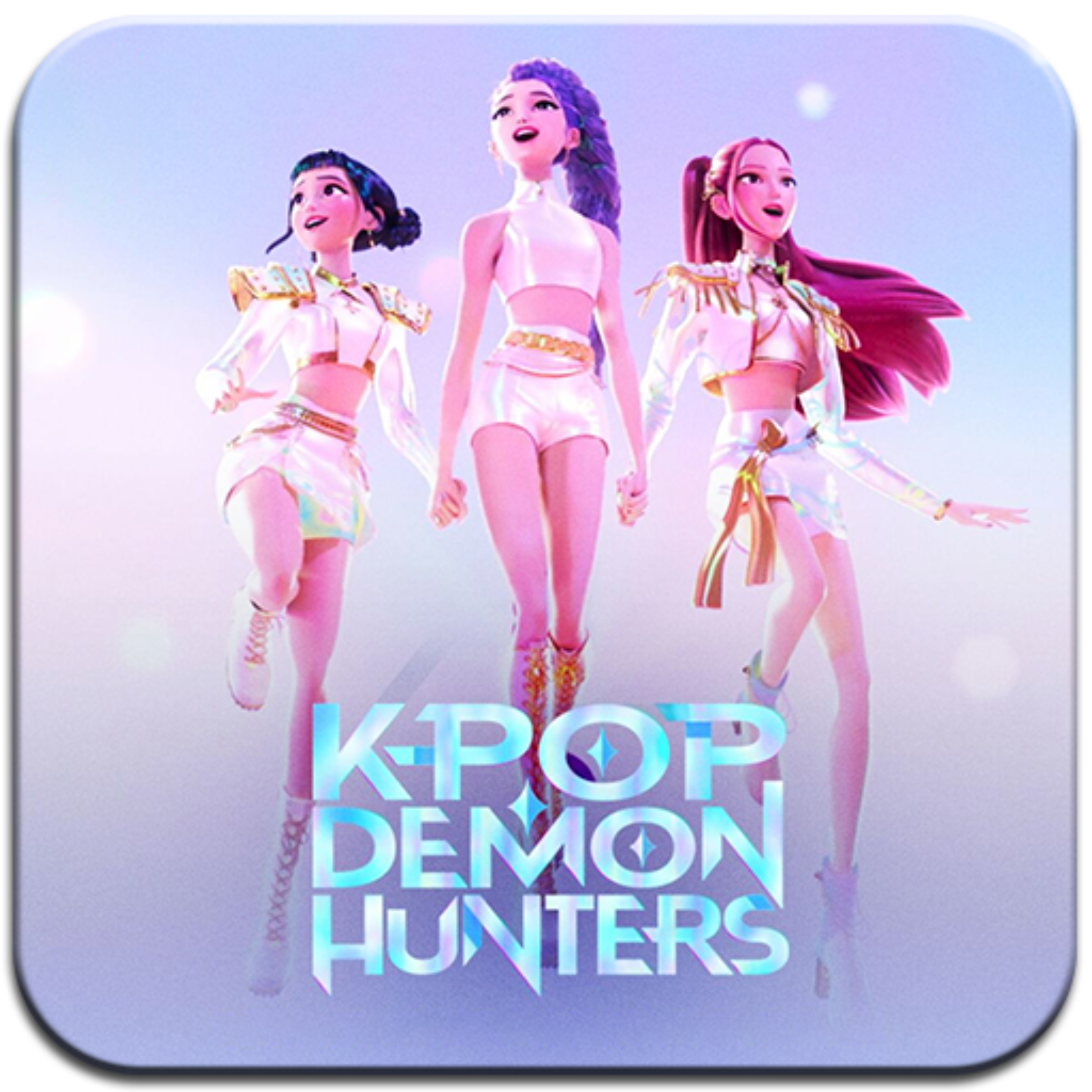 Three animated female characters standing together with the text 'K-POP DEMON HUNTERS' below them.