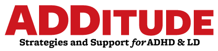logo of ADDitude magazine in red text, black subtext, against a while background