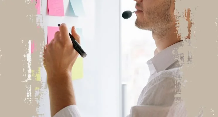 ADHD-ish blog, Man writing on whiteboard with colorful sticky notes, ADHD Too Many Offers? Why It Happens and How to Fix It, ADHD too many offers