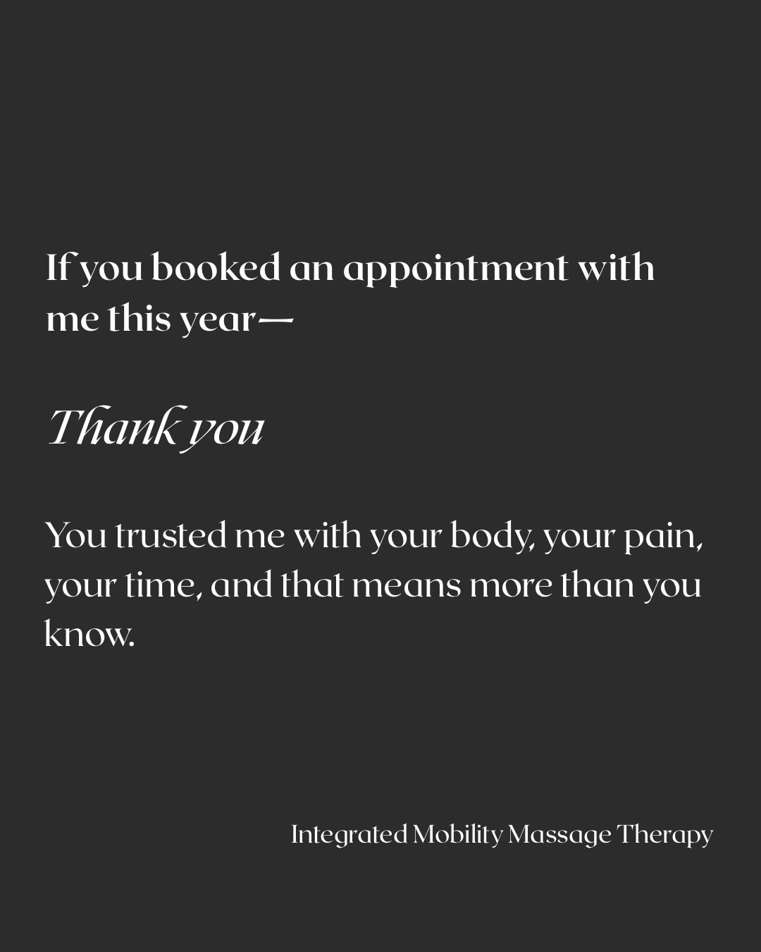 What a whirlwind of a year&mdash;

I couldn&rsquo;t have done this without YOU.

Support ✨
Trust ✨
Time ✨

When we work together to understand your pain.
When we stay curious about our bodies, without judgment, and remember our capacity to heal&helli