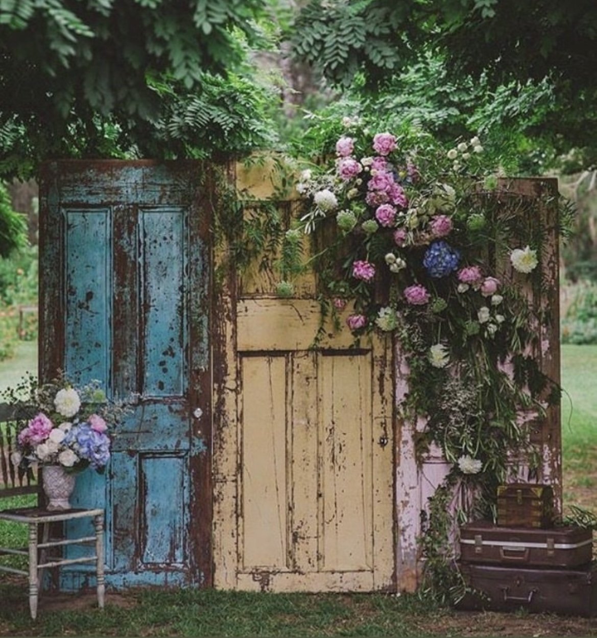 Wooden Doors- Teal, Yellow & Pink