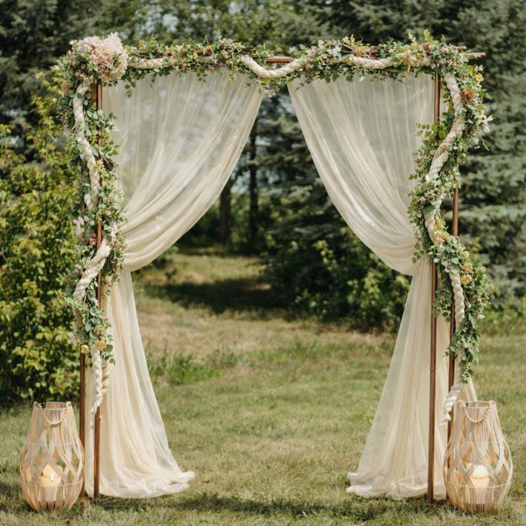 Arch Floral Wrap & Cream Drapery 
