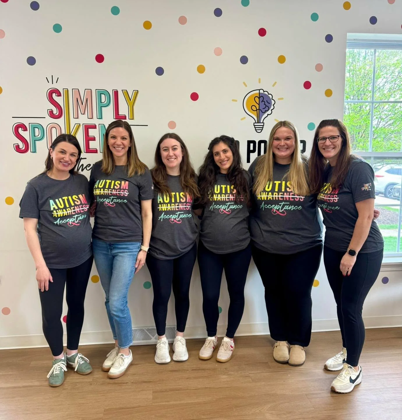 At simply spoken therapy we are celebrating autism acceptance this month (and everyday)  by rocking our amazing shirts as a team.