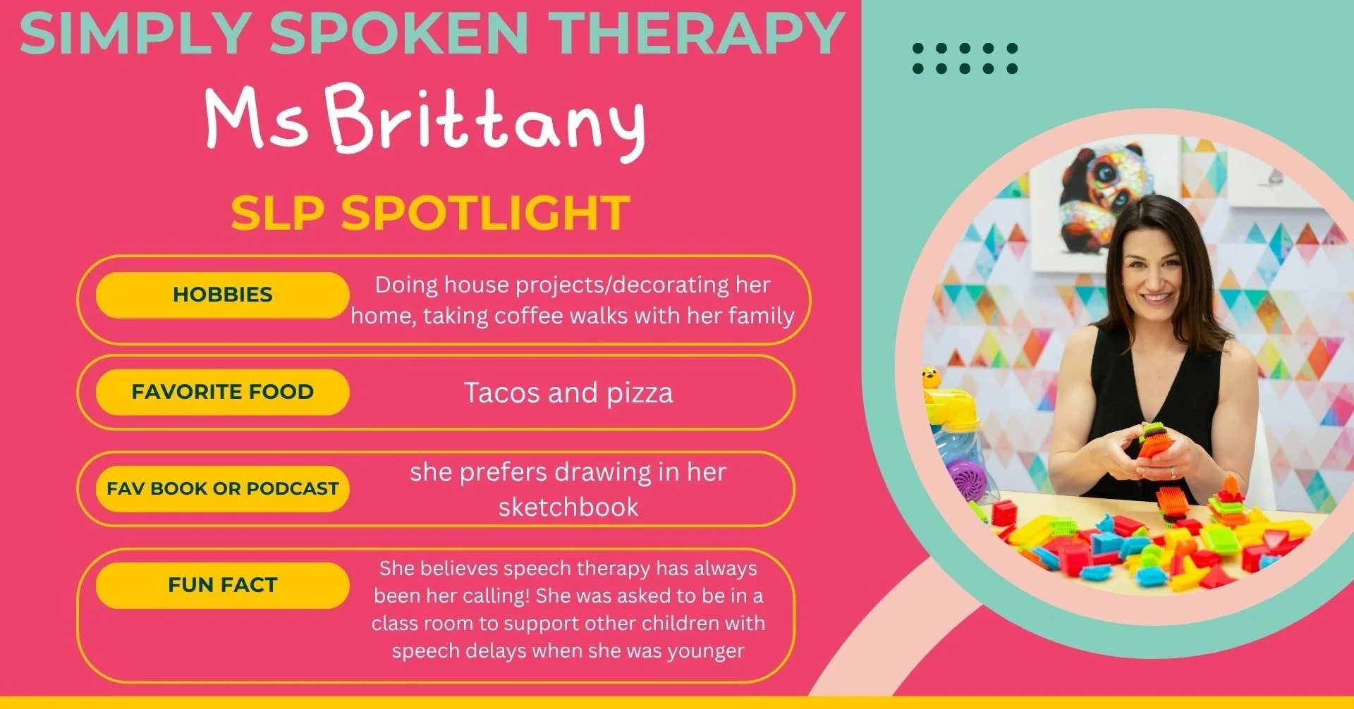 We've been talking about our amazing team for a while&hellip; so this May, we're finally letting you meet them! 😄 Introducing our growing crew of SLPs - one post at a time.

Meet Ms. Brittany!
