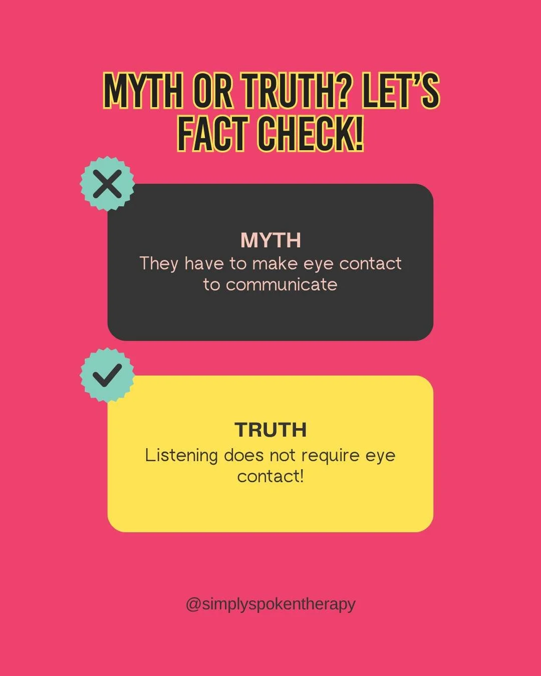 Eye contact is ONE way humans connect - not the only way, and not the most important way. Forcing eye contact can be deeply uncomfortable, especially for autistic kids. We measure connection by engagement, joy, and shared attention -  not by where yo