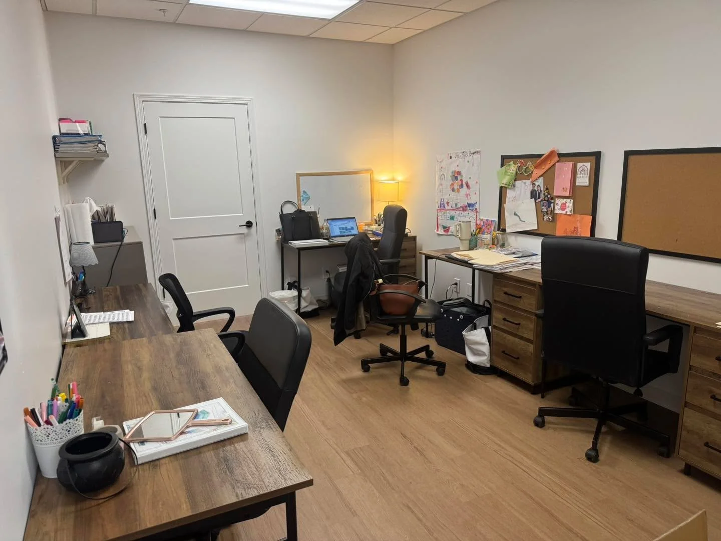 As we wrap up speech and hearing month I want to show the glow up the speech office got this month too! 
When we moved into the space a year ago, we put so much effort into making all of the treatment rooms, the gym and the waiting room fun and beaut
