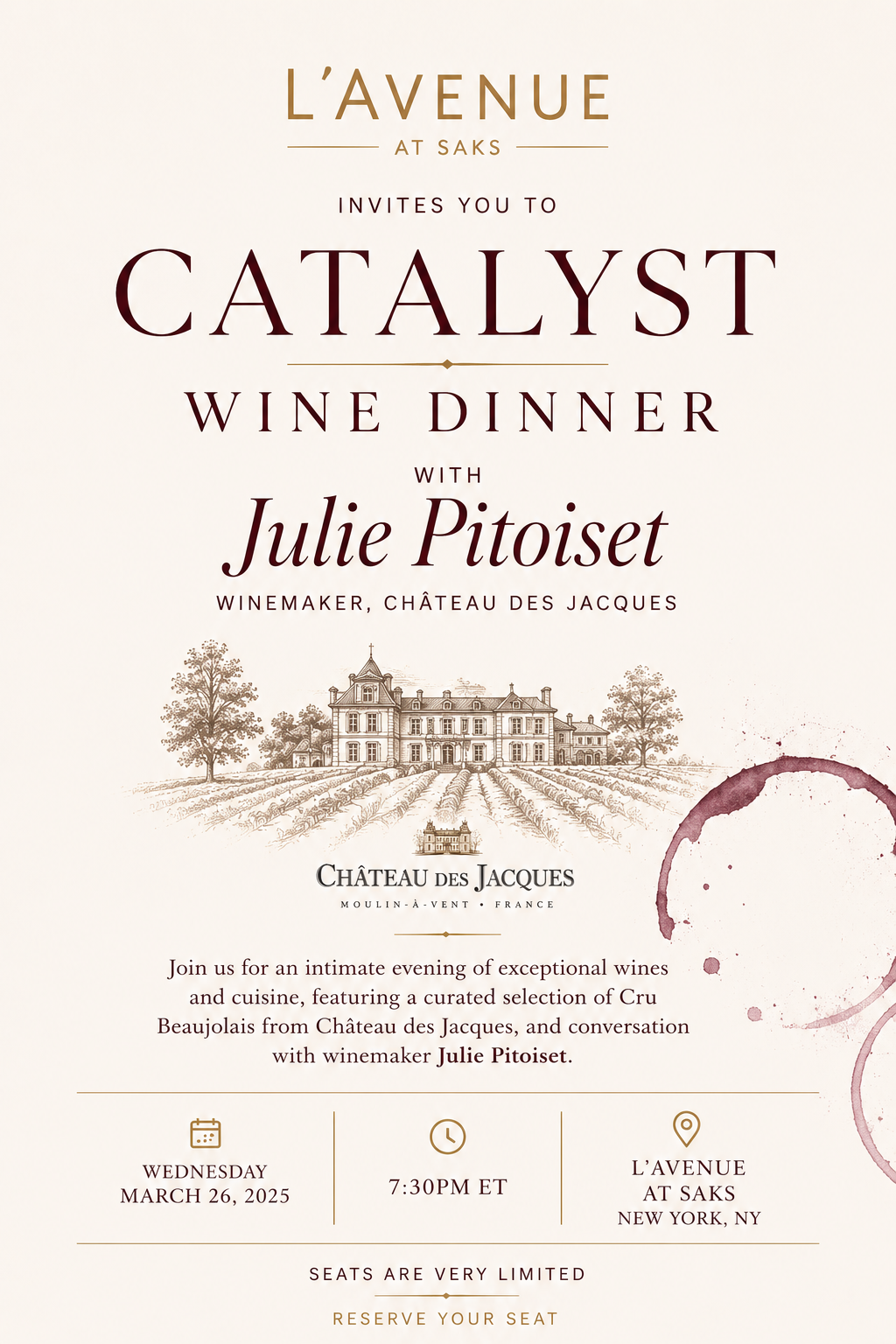 Wine Dinner with Chateau Des Jacques
