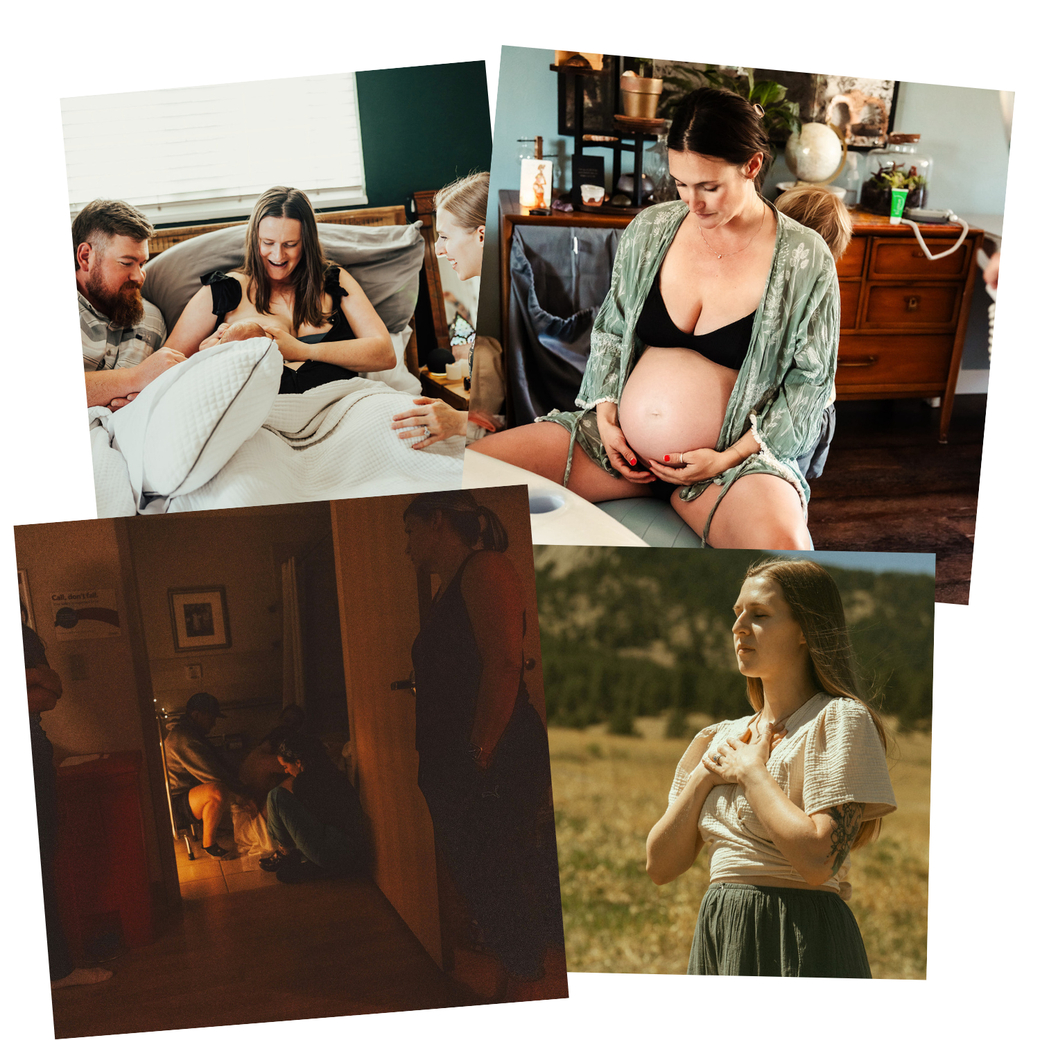 Collage of women in various settings, including a woman pregnant outdoors, a woman in a black top with a child, and women in social or professional scenes.