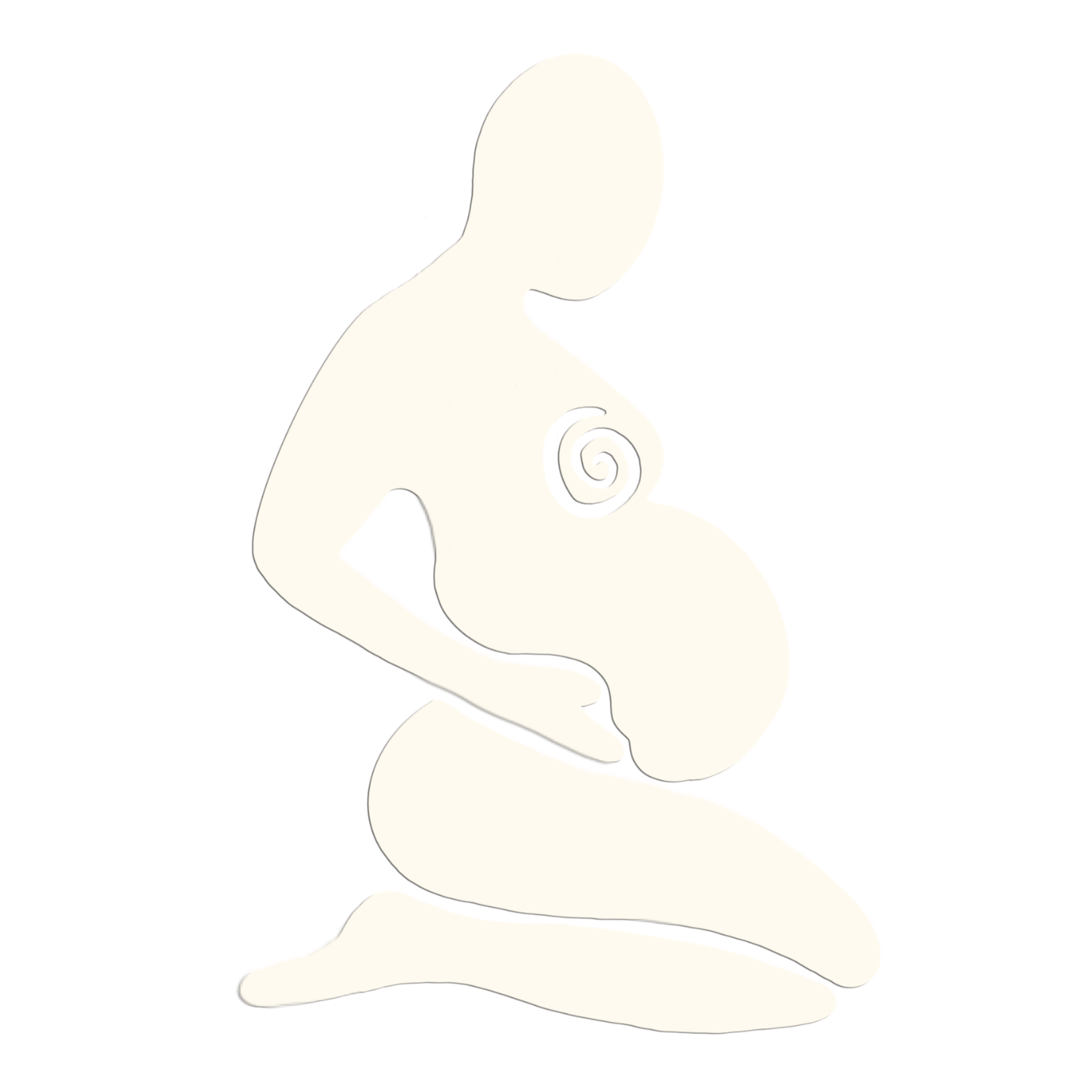 A line drawing of a nude woman sitting with curled hair, one hand resting on her knee, and her gaze directed downward.