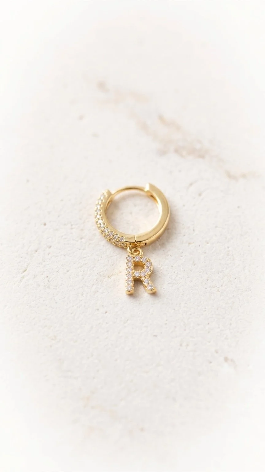 Golden Letter R Charm Hoop