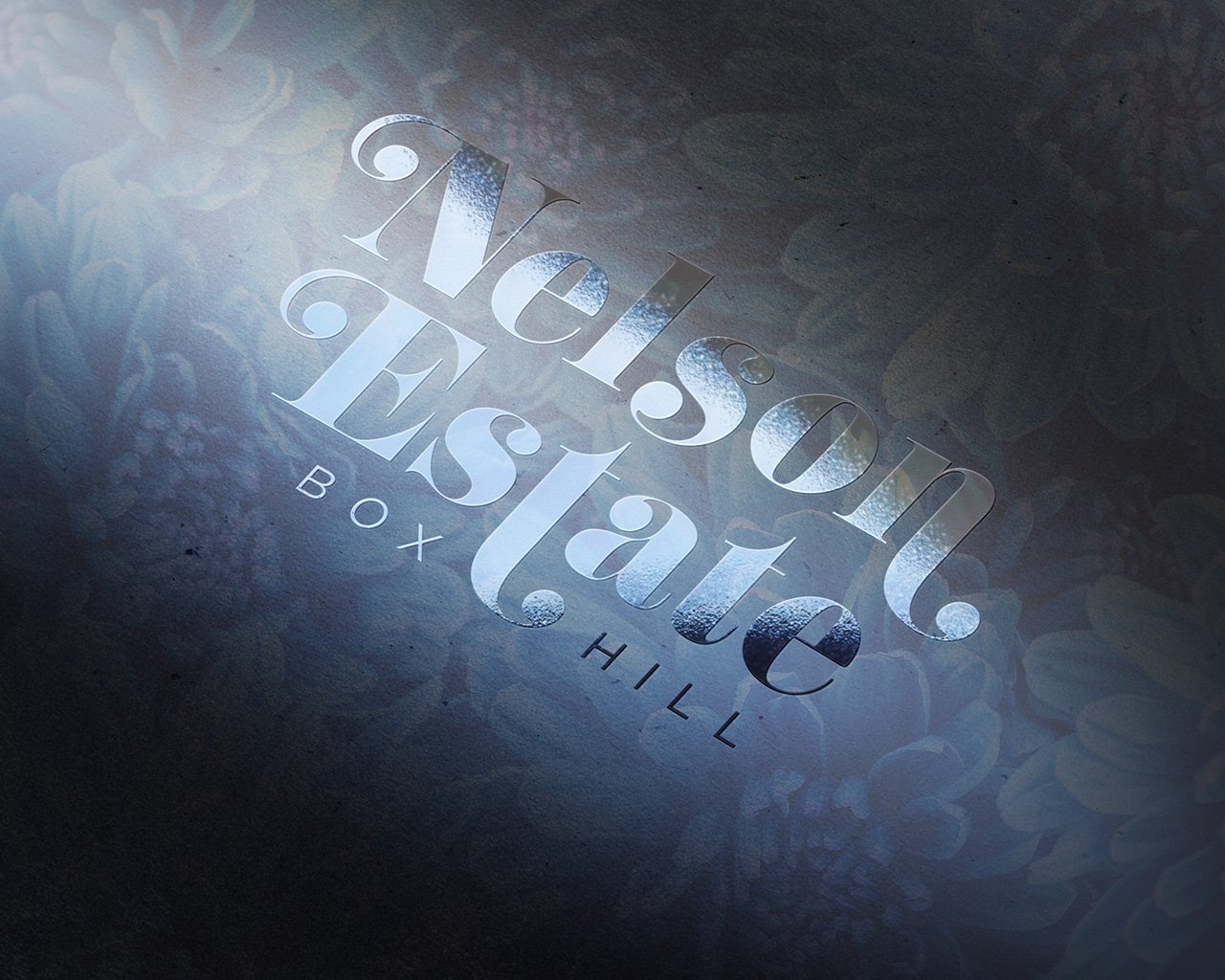 "Nelson Estate Box Hill" text with floral background