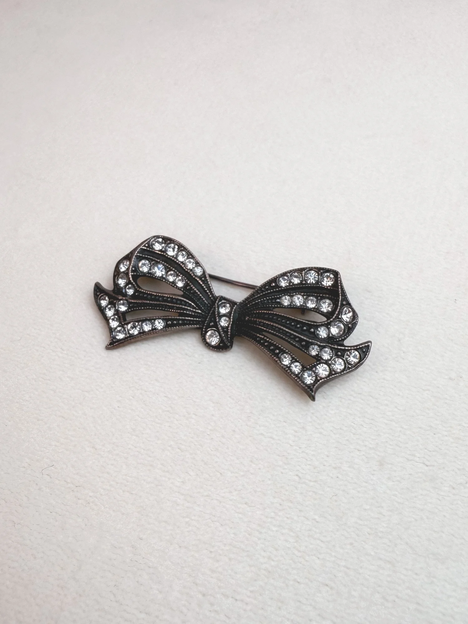 Vintage Art Deco Black Rhinestone Bow Barrette Art Deco Inspired Rhinestone Bow & Vintage Crystals 4 main image 2