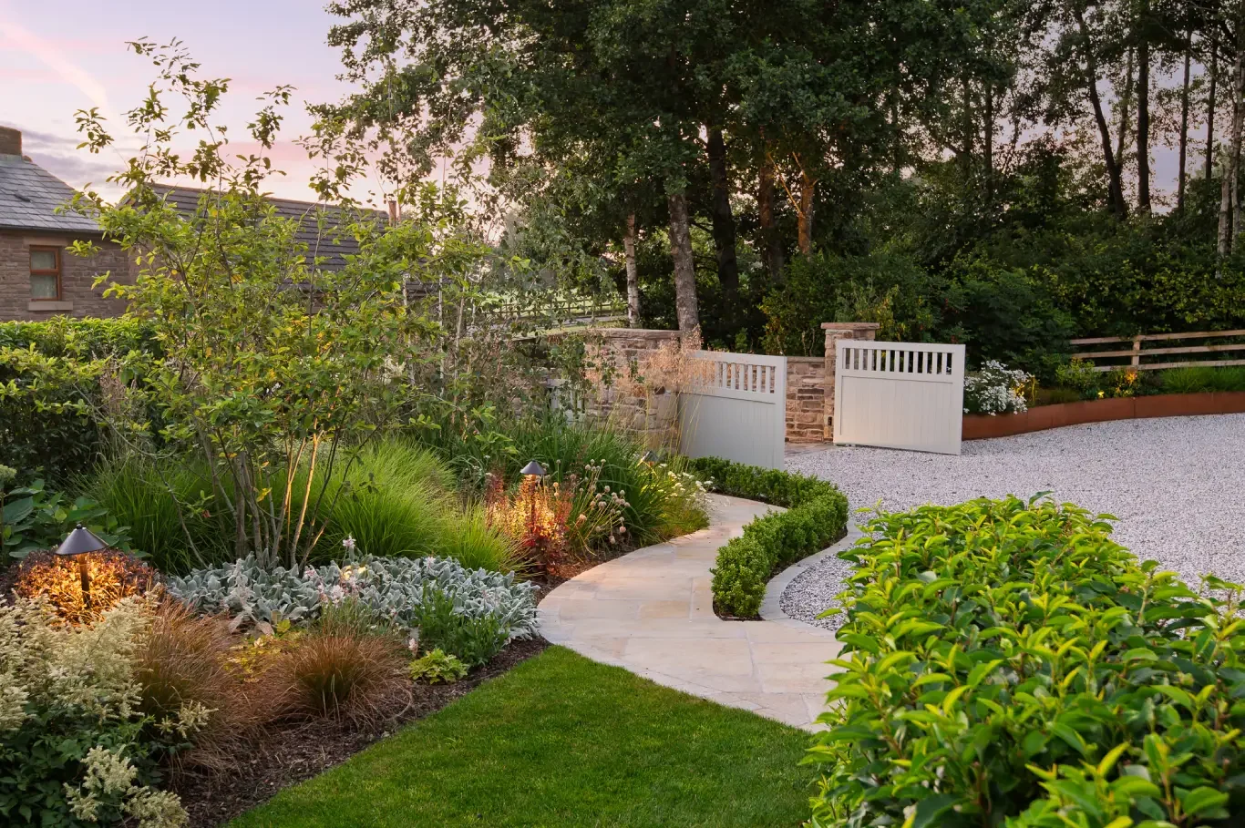 Garden planting design creating year-round interest in Lancashire