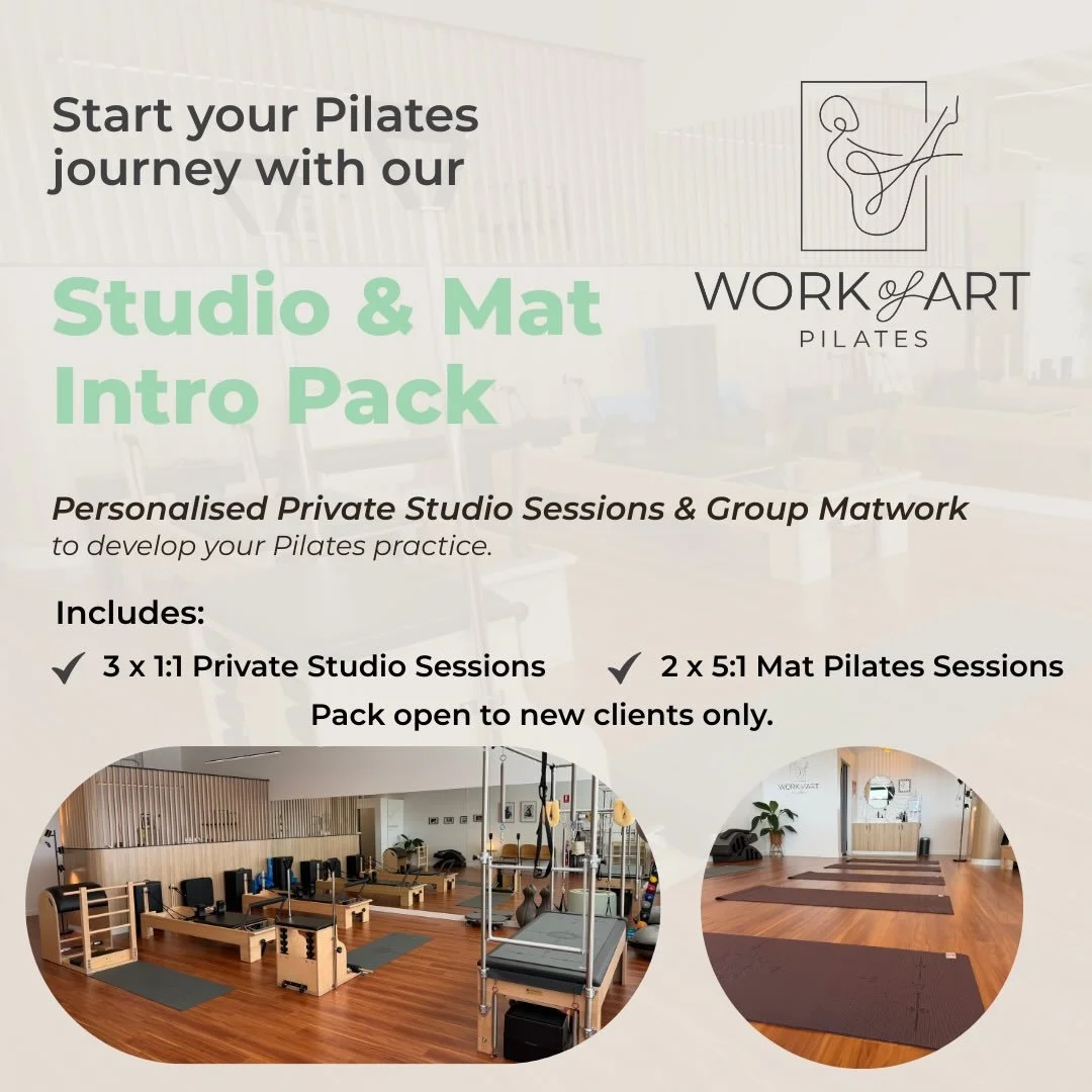 Thinking of getting started at Work of Art Pilates &amp; looking to experience both our Private studio &amp; Mat Pilates sessions?🌿

We have now introduced our Studio &amp; Mat Intro Pack- perfect for new clients looking to develop their Pilates pra