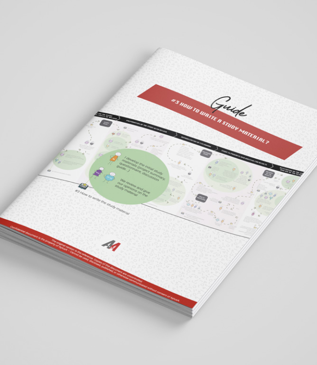 Photo d'un guide papier  " How to write a study material" AplusA