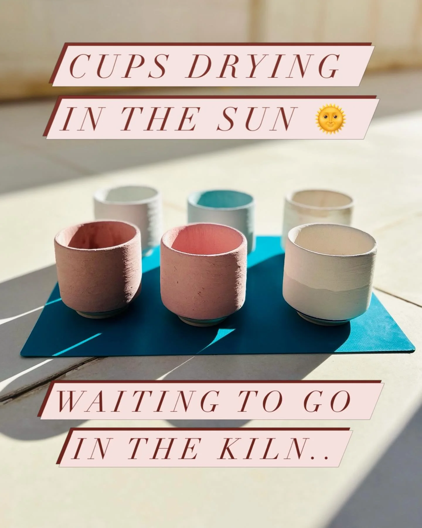 Cups drying in the sunshine, then going in the kiln for Sunday @harvest.jo 🌞