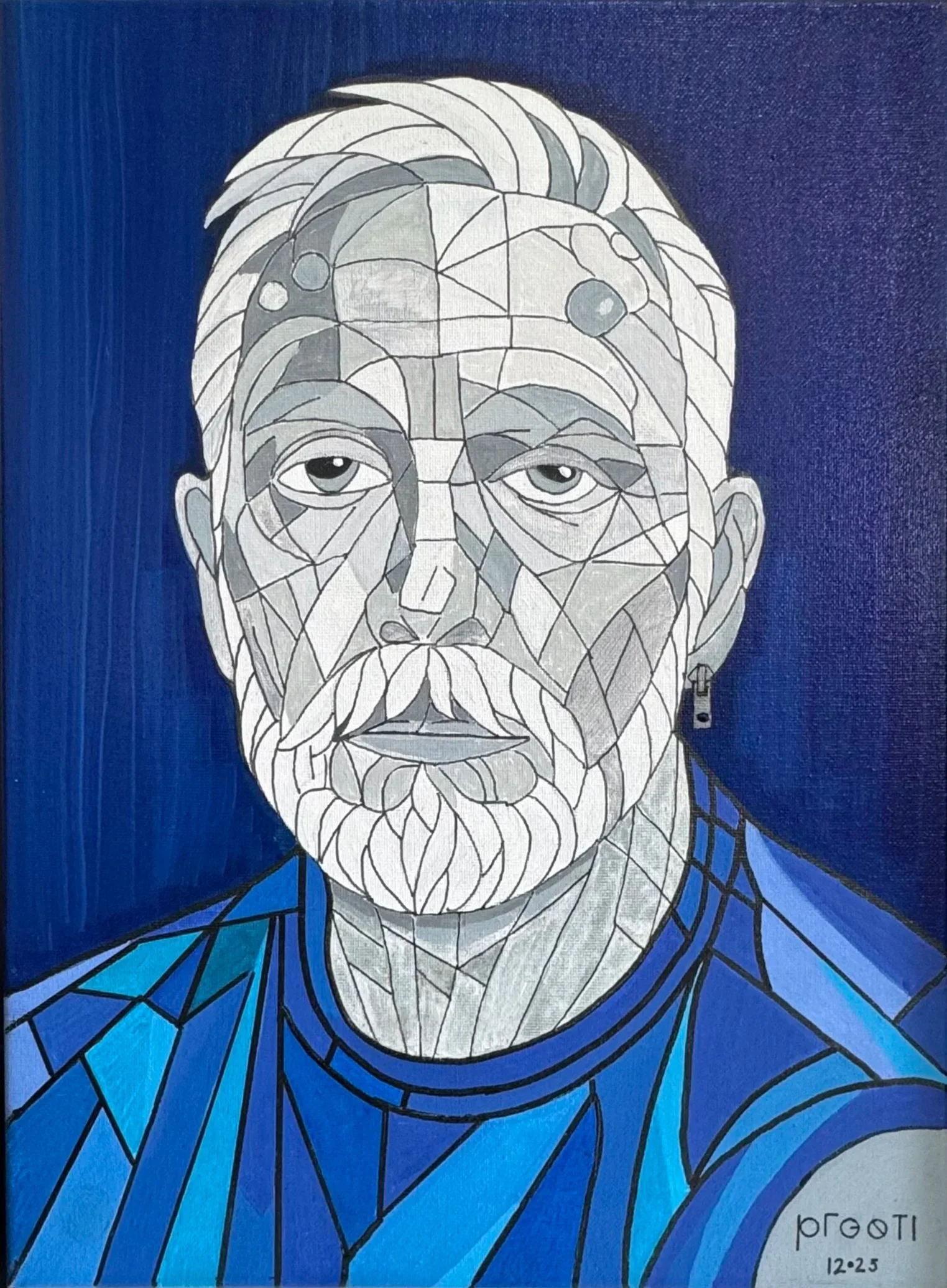 Self-Portrait in Blue
12x16, Acrylic on canvas, 2025