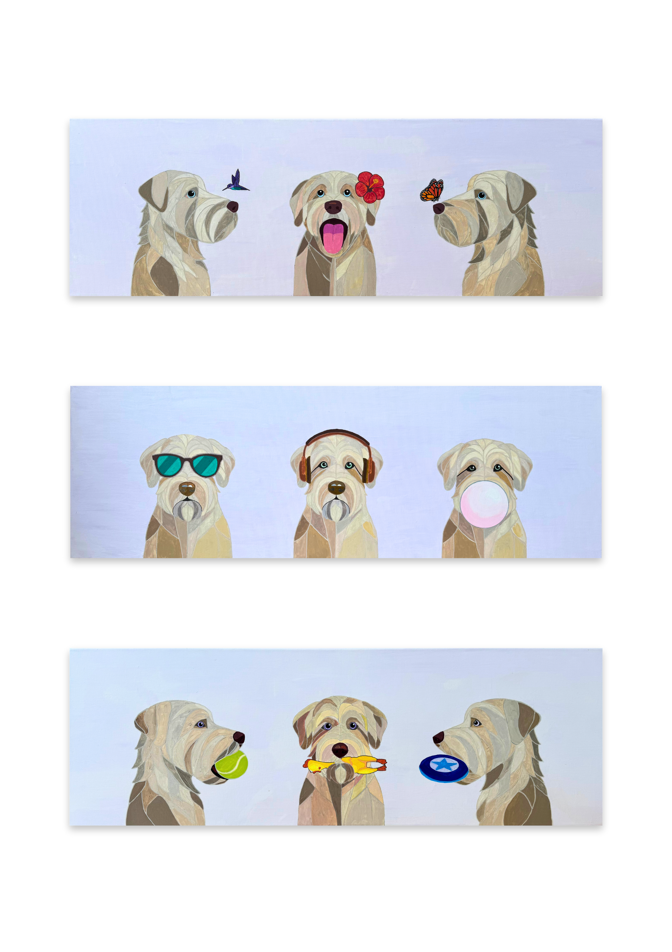 Good Dogs Triptych, each 12"x36"