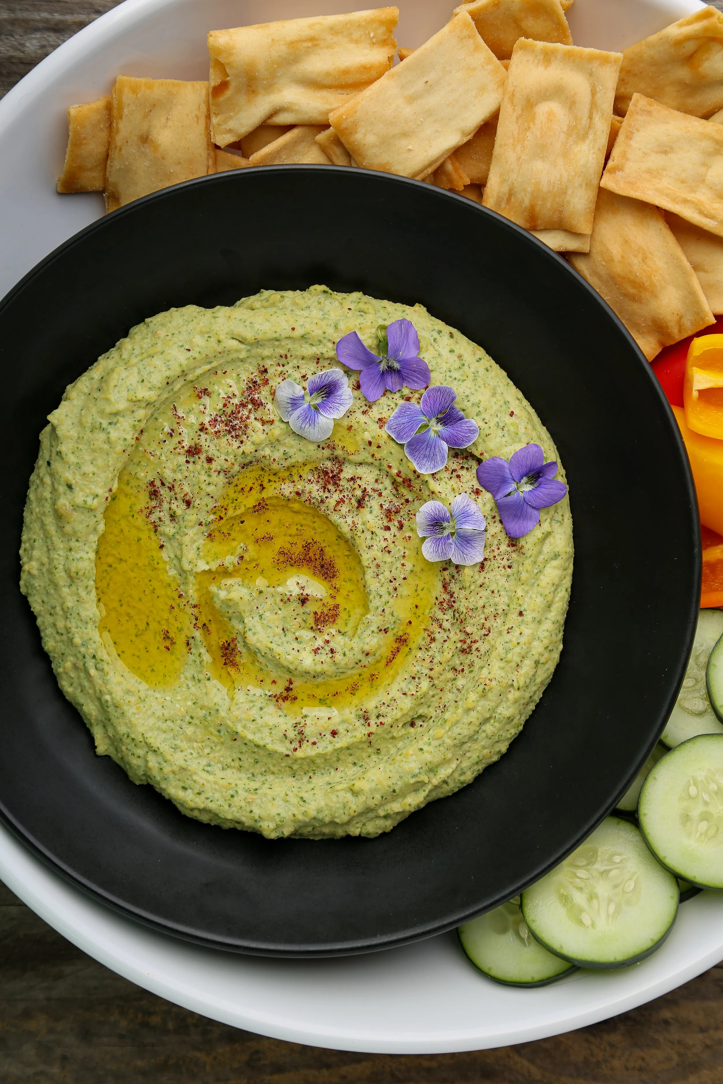 Garlic Mustard Hummus (vegan)