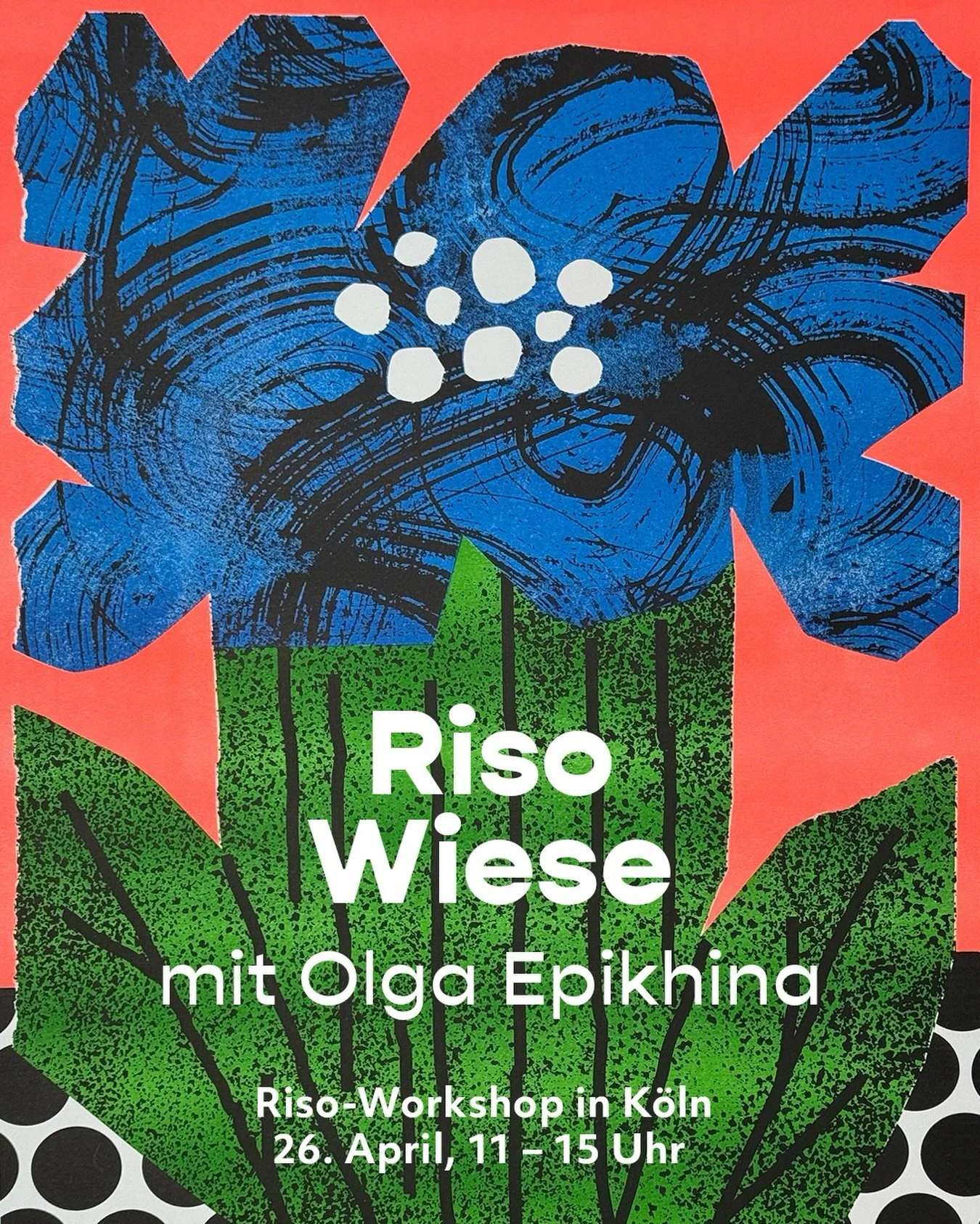 RISO WIESE &ndash; ein botanischer Risographie-Workshop in Zusammenarbeit mit Olga Epikhina (@oruga_san). In diesem Workshop lassen wir uns von echten Blumen inspirieren und erforschen deren Formen durch verschiedene &Uuml;bungen. 

K&uuml;nstlerisch