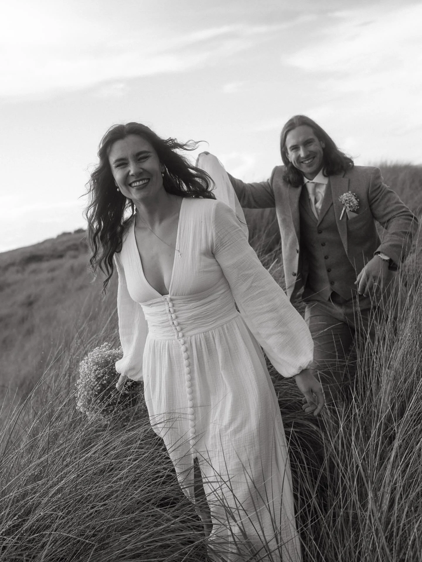A favourite &ldquo;in-between moment&rdquo; of Freya &amp; Craig, from the pocket of fair weather we were graced with for portraits during their intimate wedding in Bamburgh last year. I love Northumberland so much 🖤