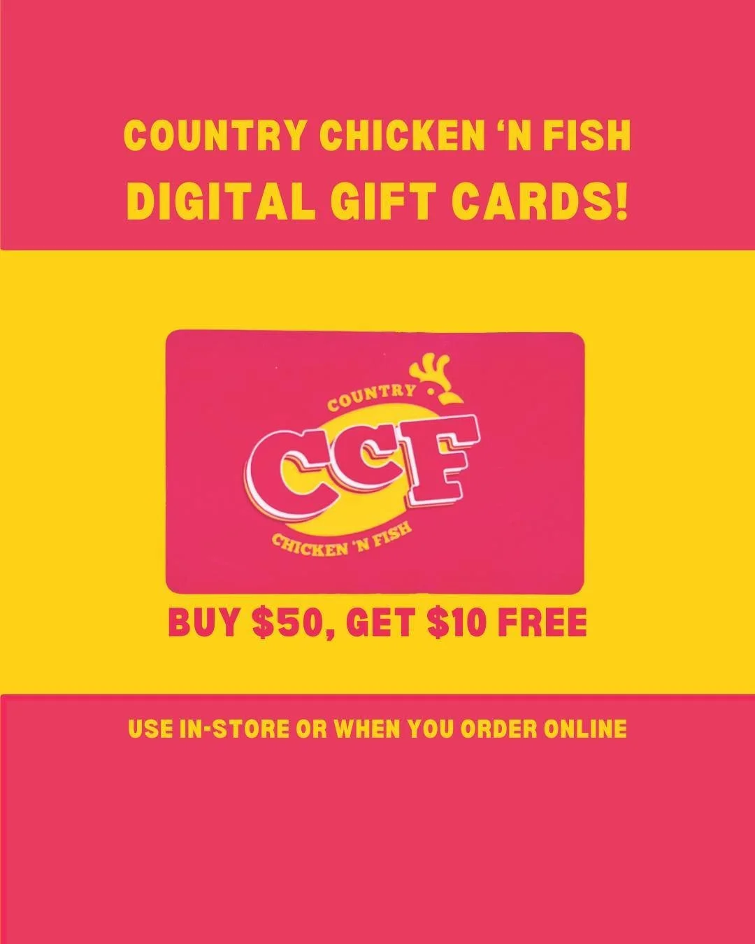 The holidays are right around the corner! Give the gift of good food and Lakeland tradition with a Country Chicken N&rsquo; Fish gift card. Imagine all the chicken 'n fish they could have🍗🐟
