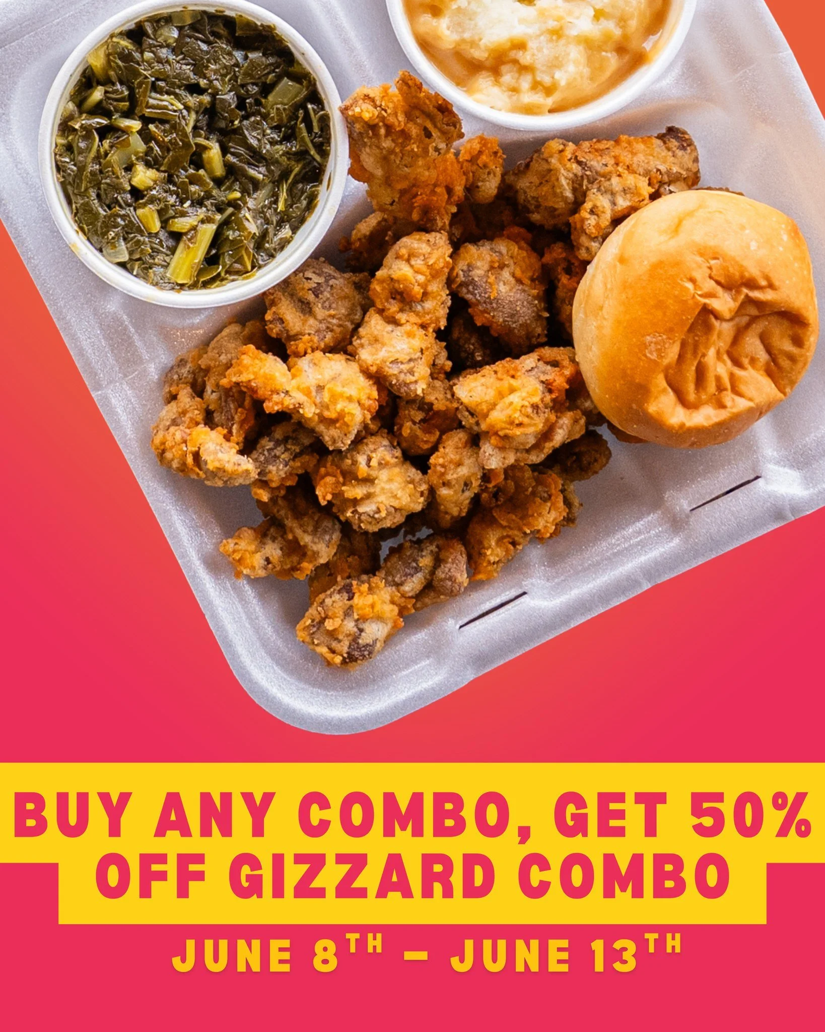 Craving a combo? We&rsquo;ve got you covered.
Buy any combo and get 50% off a gizzard combo 🔥