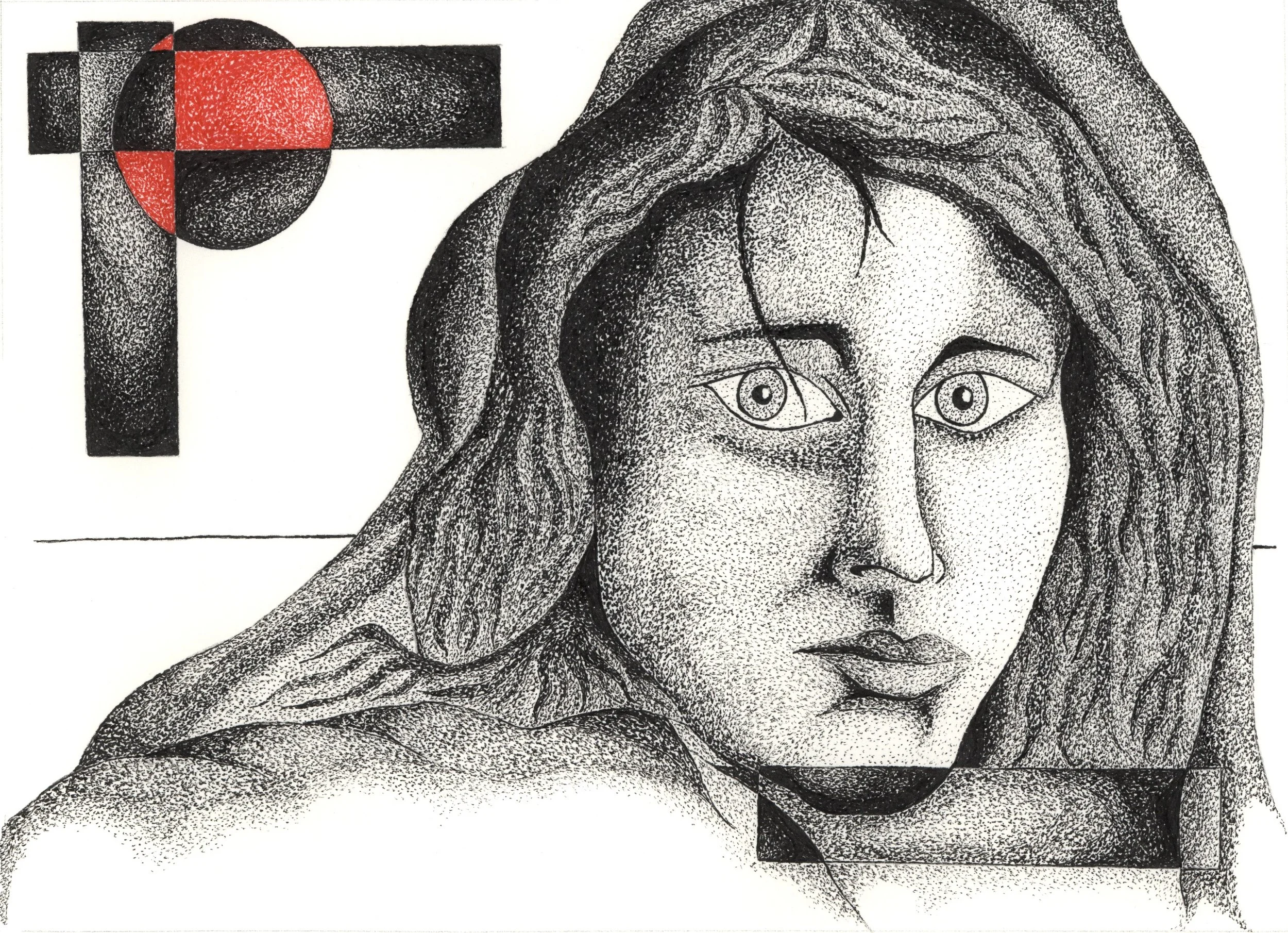 Contemporary pen and ink fine art by Doug Ashby. Black and white minimalistic portrait.