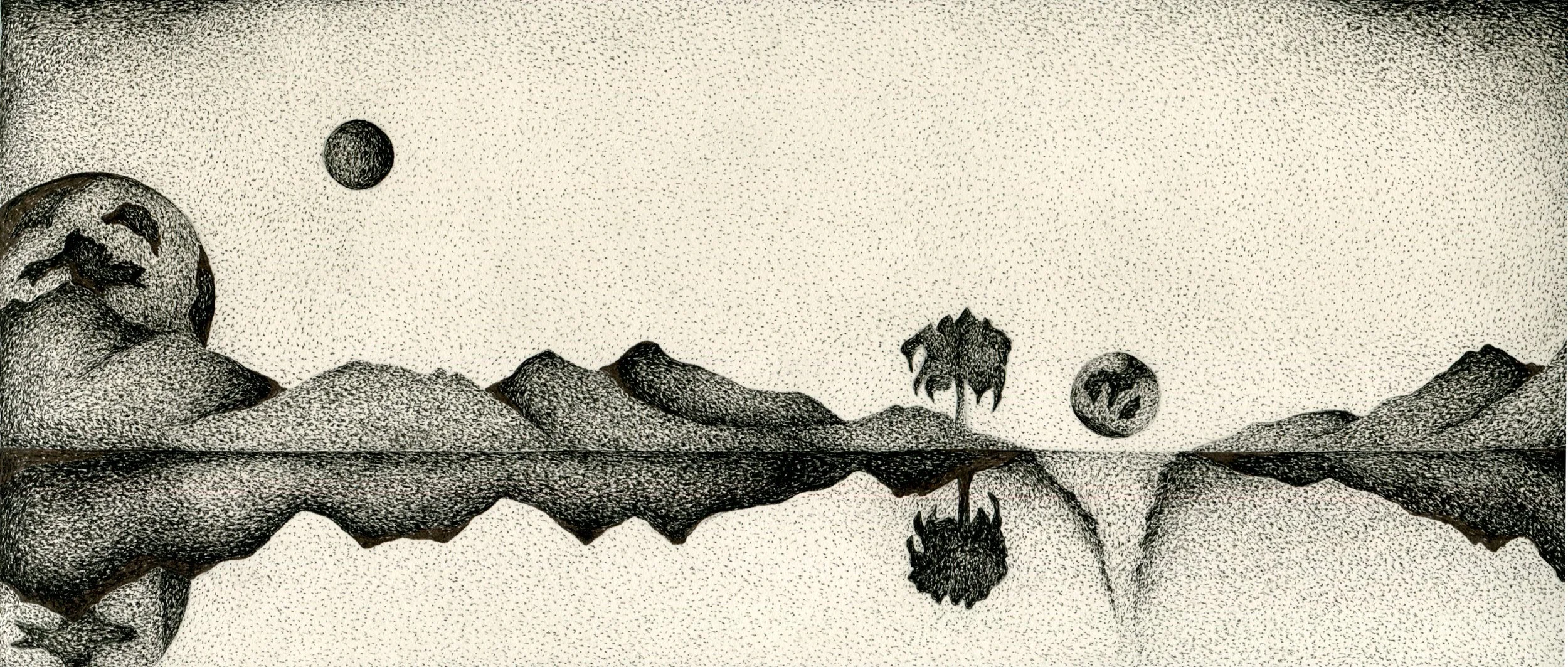 Contemporary, black and white, pen and ink fine art by Doug Ashby.  Exploring the reflections in life that guide our journey toward greater awareness.