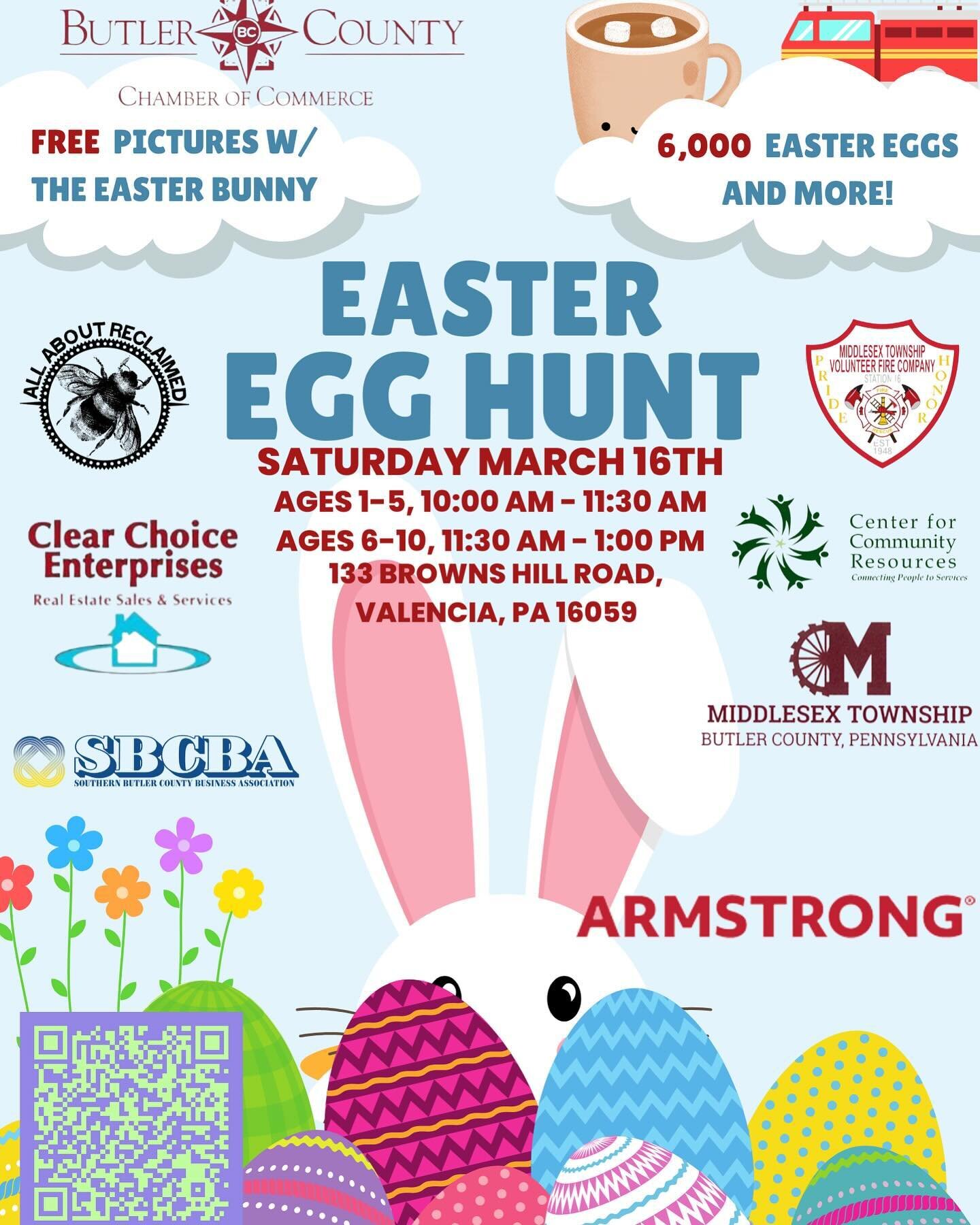 Join us and the Butler Chamber of Commerce @lovebutlercountypa this Saturday, March 16th for an egg-citing Easter Egg Hunt in Middlesex Township! 🐣🌷 Bring your family and hop into the spring spirit with a day of fun and festivities. See you there! 