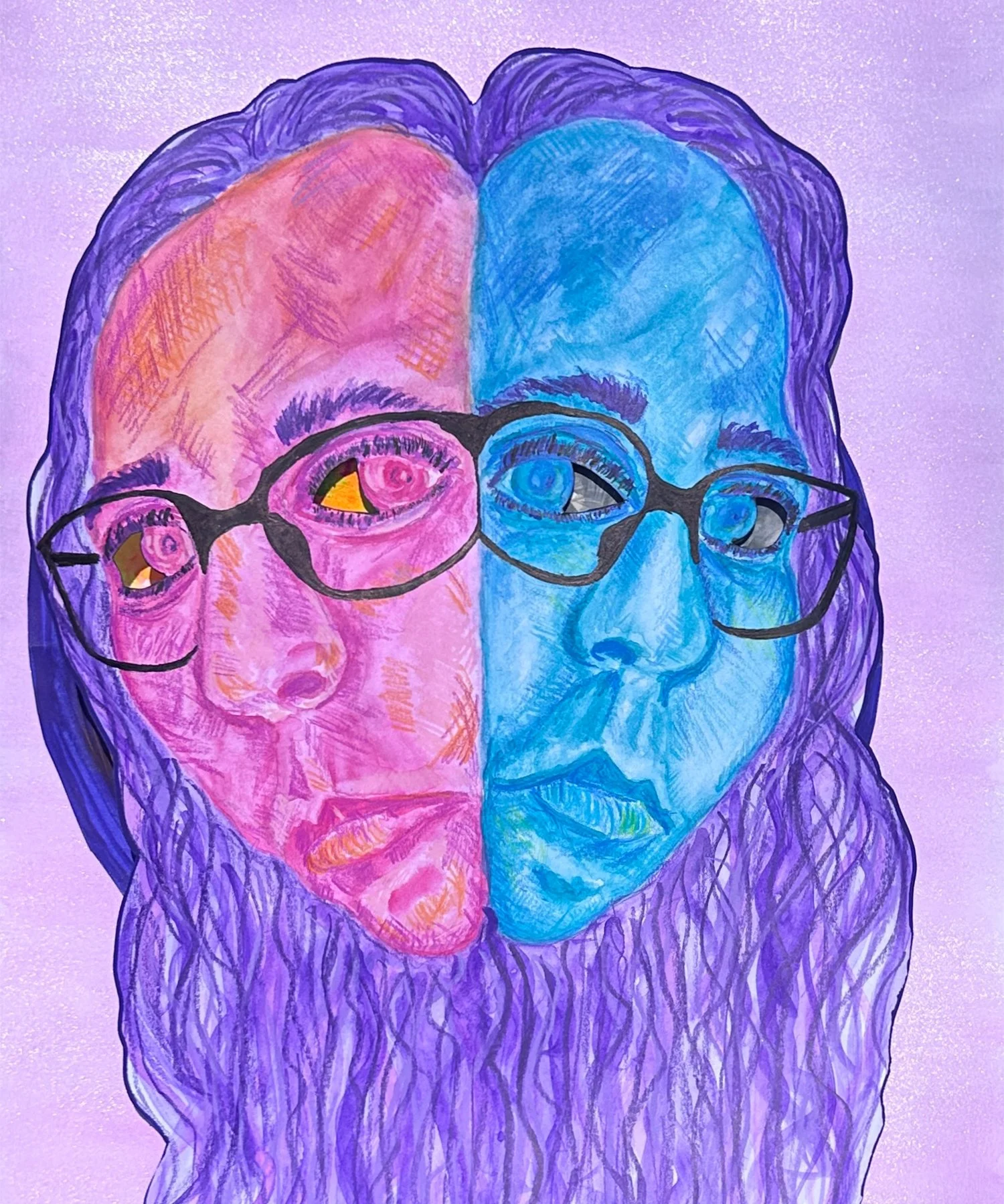 Shared Thoughts, Interactive Mixed-Media: Watercolor, color pencil and ink, 11x14”
Turning Wheel Changes Eye Color