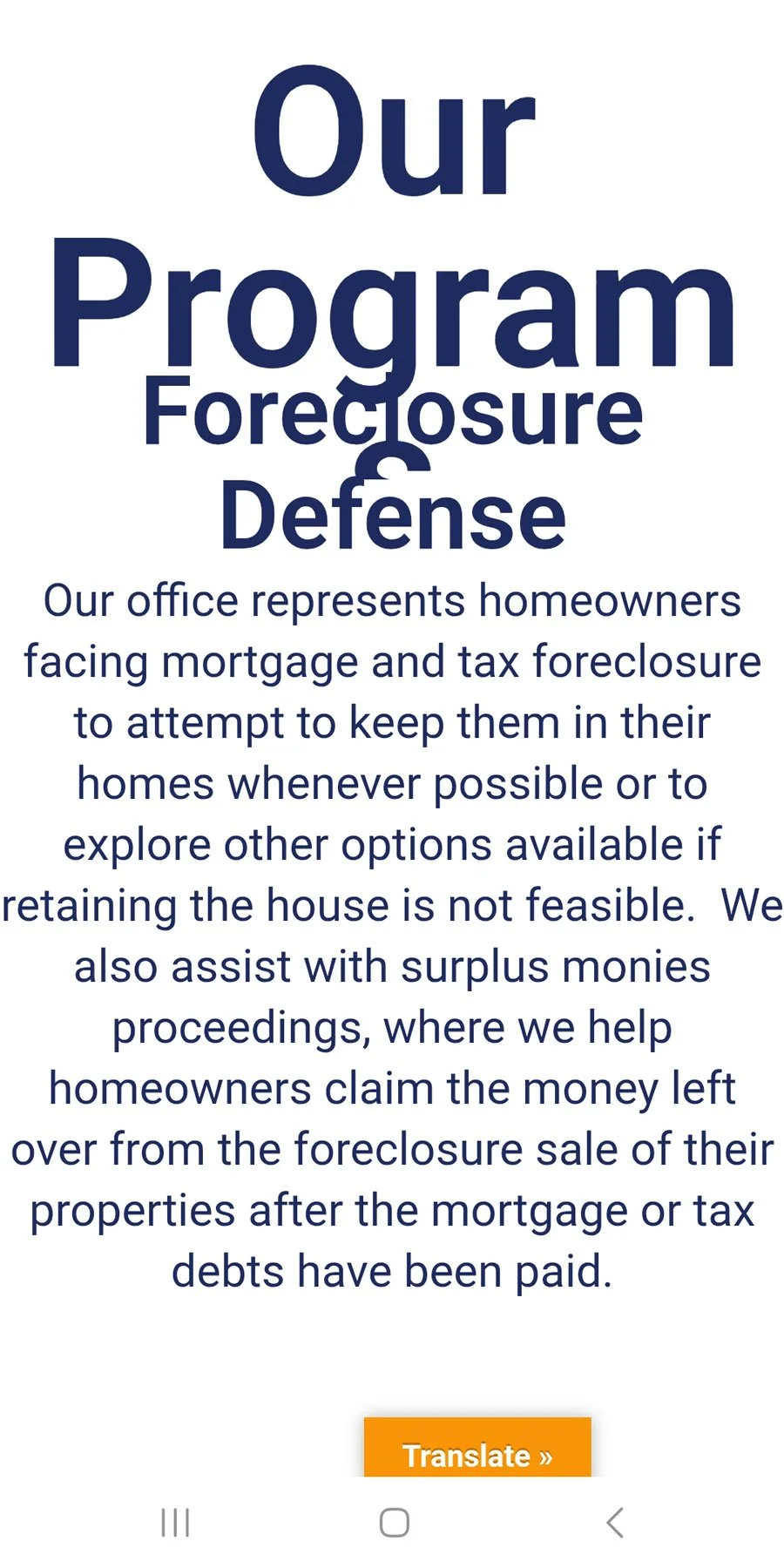 View of website on a phone.