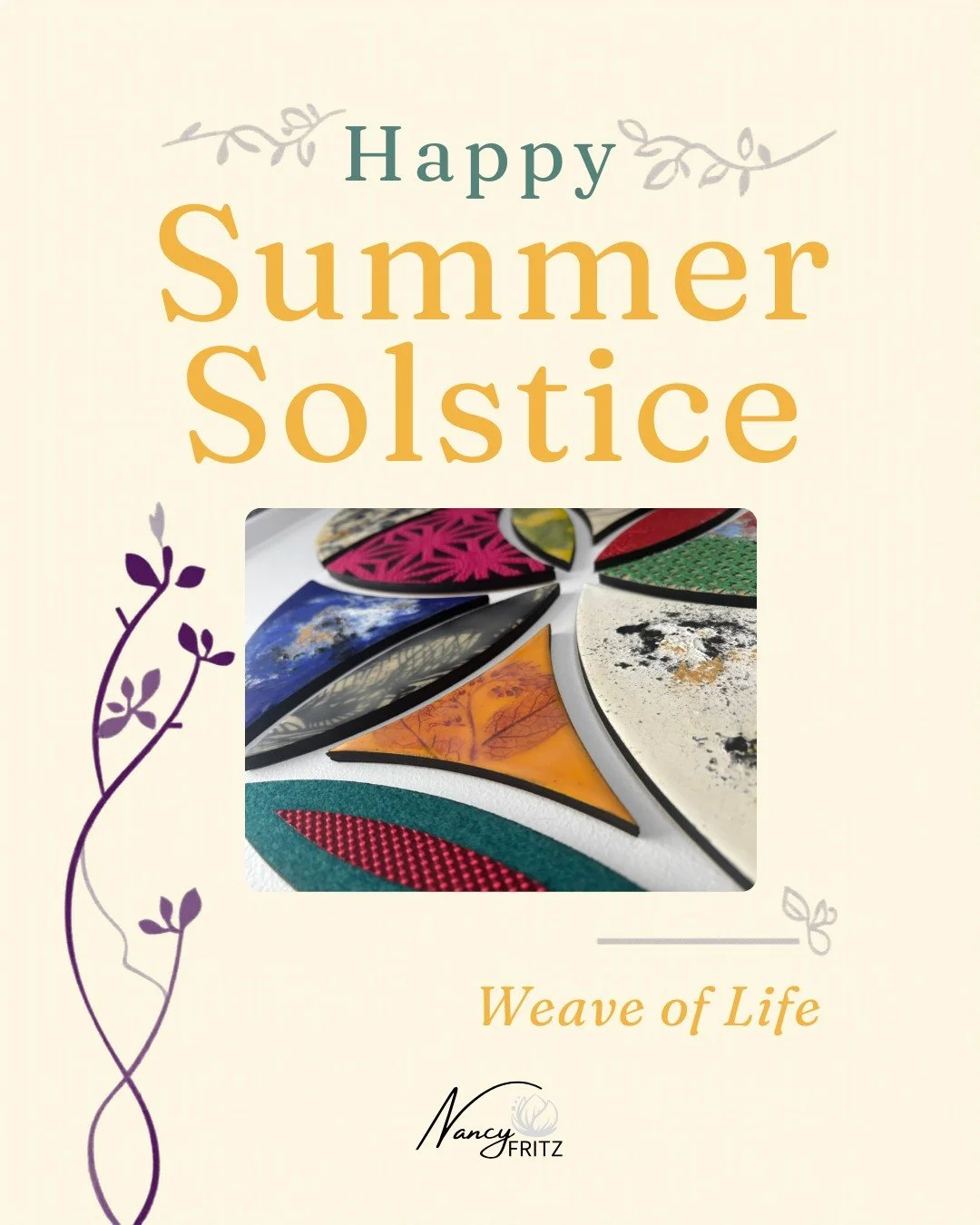 Happy Summer Solstice! The longest day of the year &mdash; and what a day to begin. Wishing you light, wherever you are.

#NancyFritzArt #SummerSolstice #WeavingOfLife #SeedOfLife #ArtFromTheHeartland #IndianaArtist #EncausticArt"