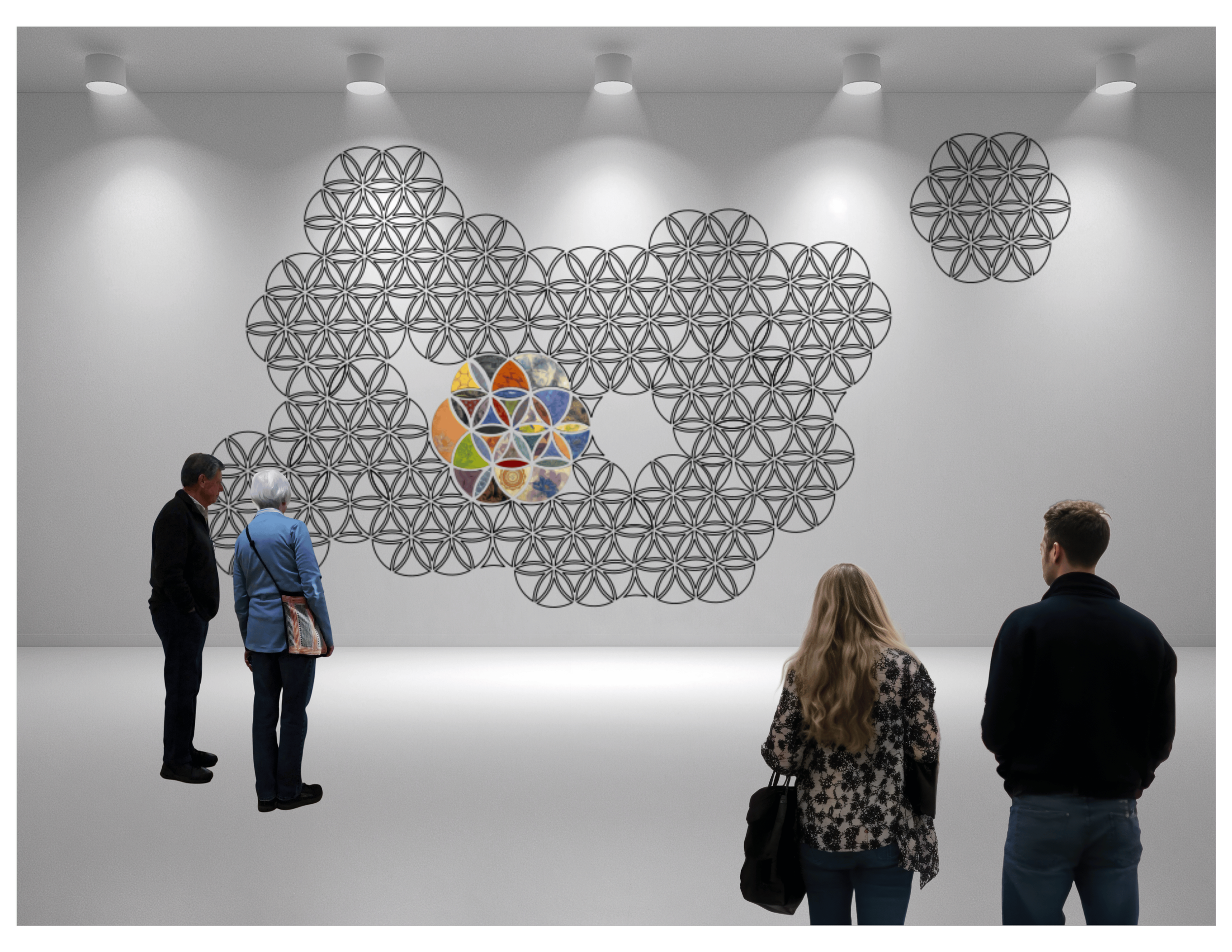 Weave of Life Conept Mock-up with people in a gallery setting