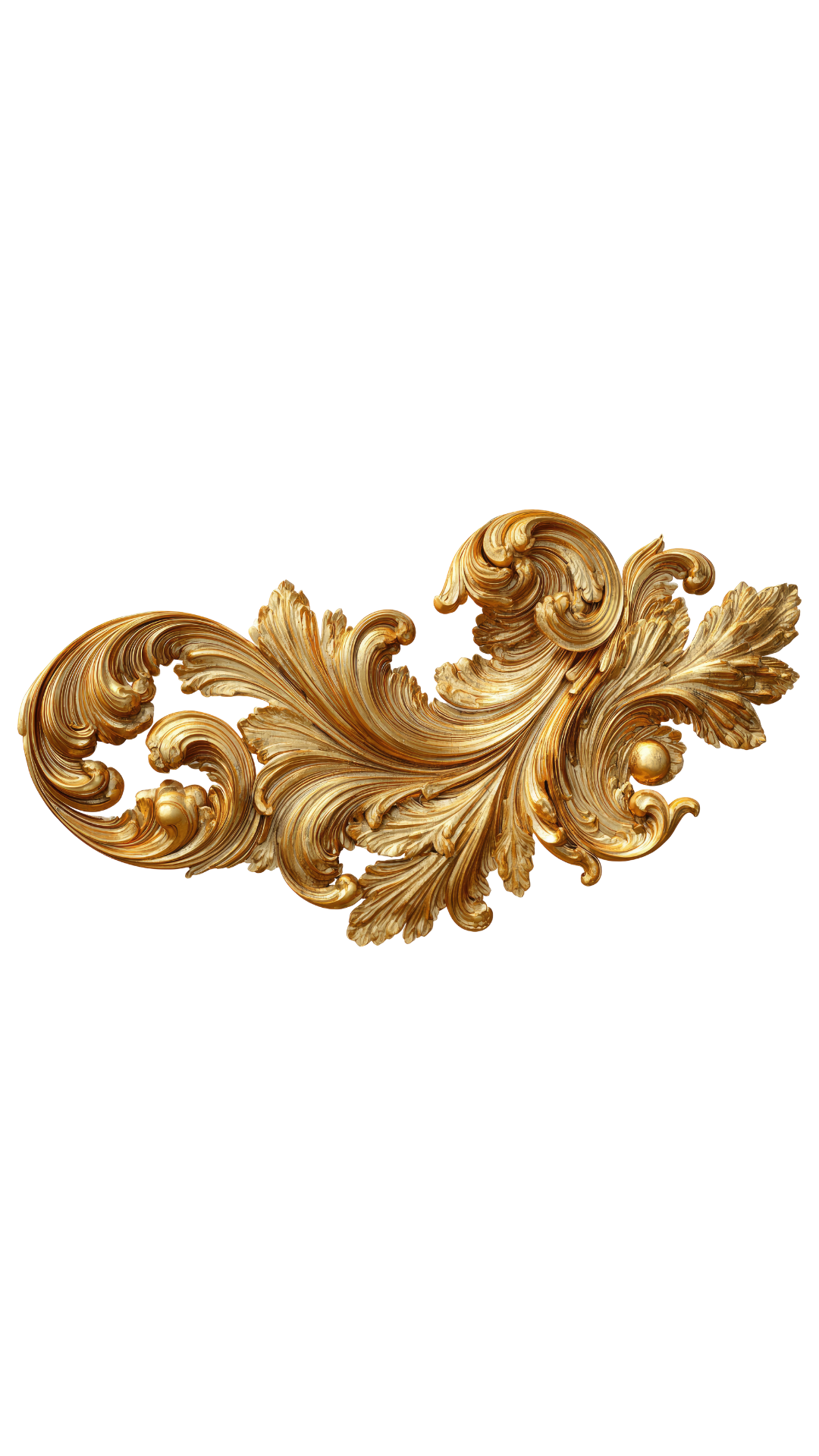 Ornate gold decorative scroll with intricate detailing against a dark background