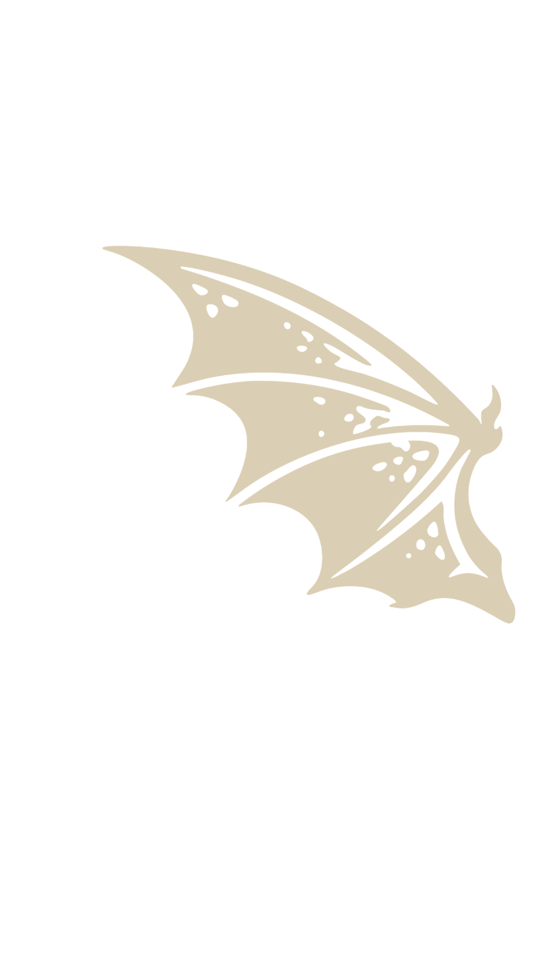 A black-and-white illustration of a dragon wing with detailed membrane texture and curved bones.
