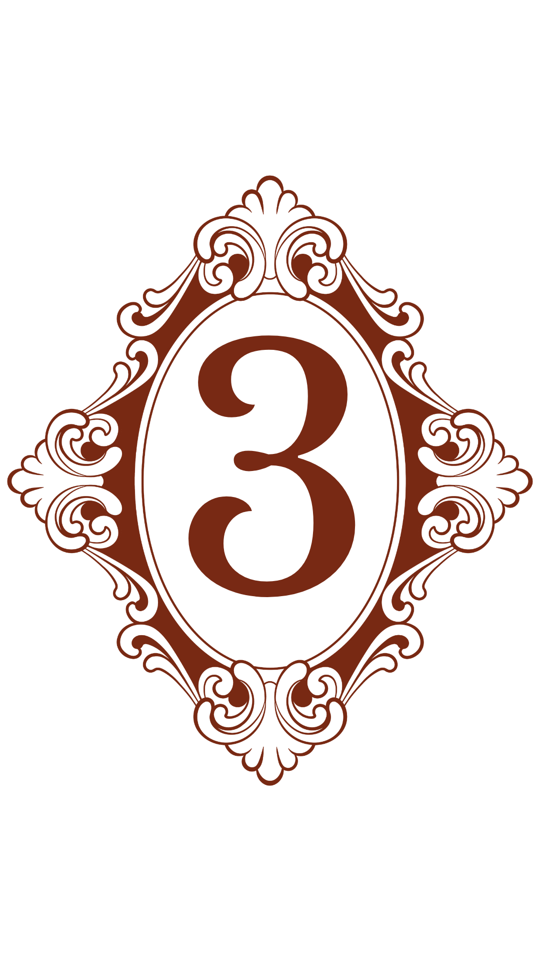 Number three on a decorative brown and black ornate frame.