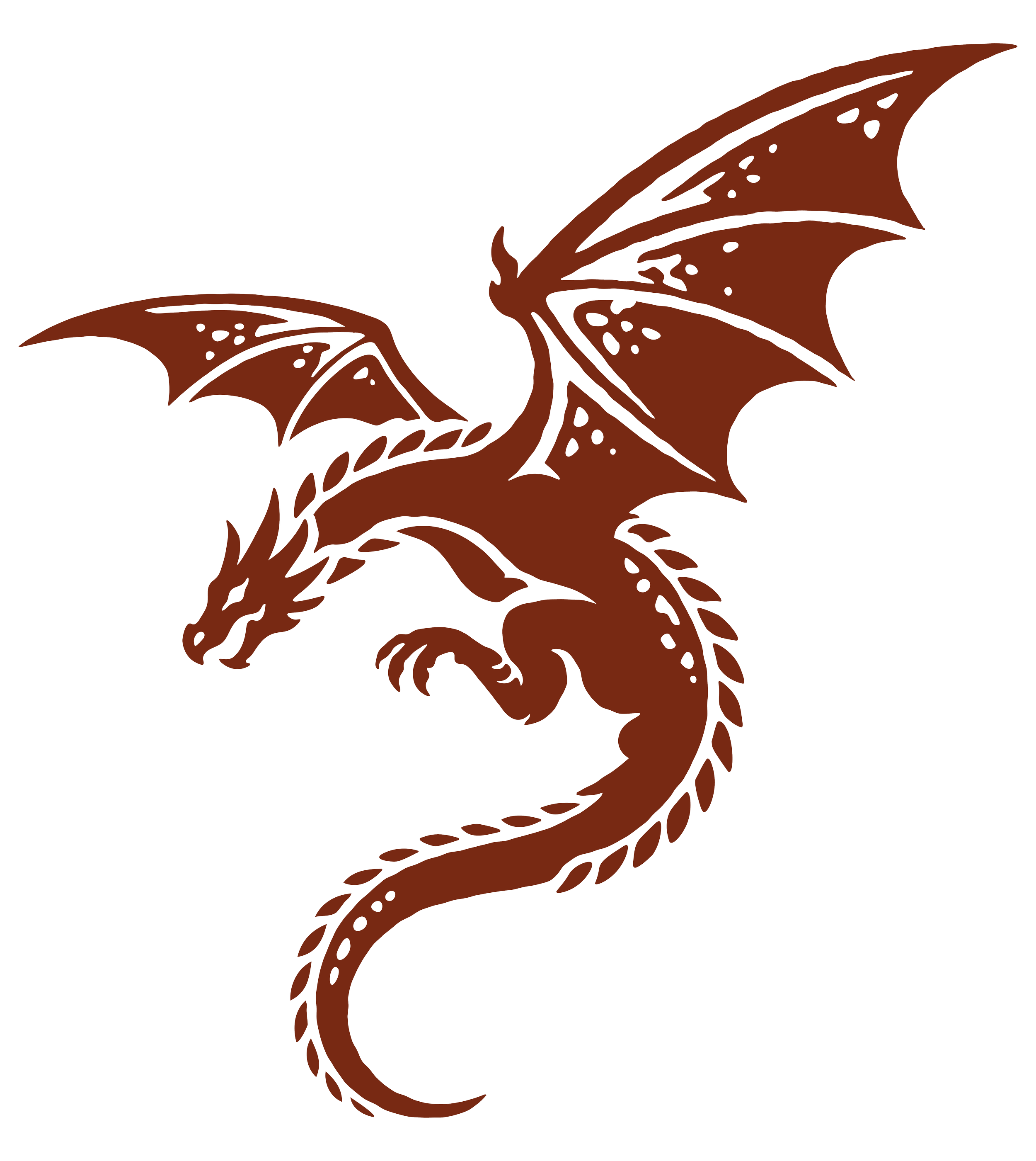 A stylized, cartoonish brown dragon with large wings, a long tail, and sharp claws, facing left.