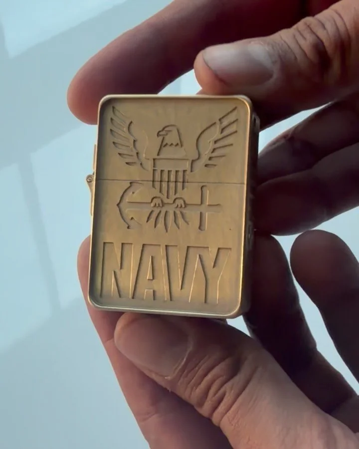 Custom deep laser-engraved brass lighter &mdash; precision engraved into 230g of solid brass 🇺🇸
Built with weight, detail, and permanence.

Created for a proud member of the U.S. Navy.
Thank you for your service.

DM us to create your own custom en