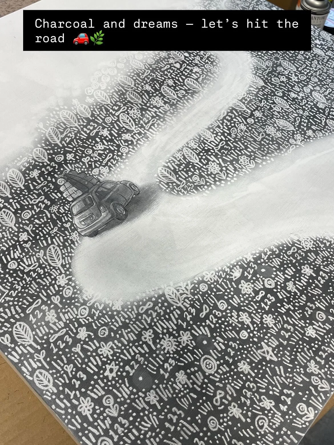 My work begins by darkening a wood panel with charcoal. The surface becomes heavy, like the way memory sinks deeper with time. Rather than drawing with lines, I erase gently. The eraser becomes a tool of rediscovery.

Memories are not sharp. They fad