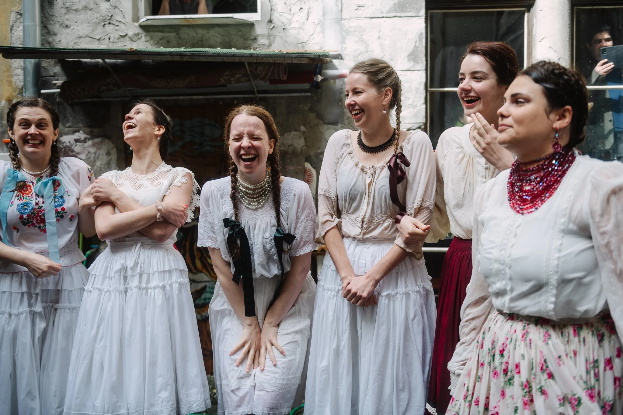A group of girls after the sprinkling. The tradition is not just about  puring a gigantic amount of water on girls. The poems recited before the sprinkling interpret the symbolism of the ritual. With the help of the water, the beautiful flowers will 