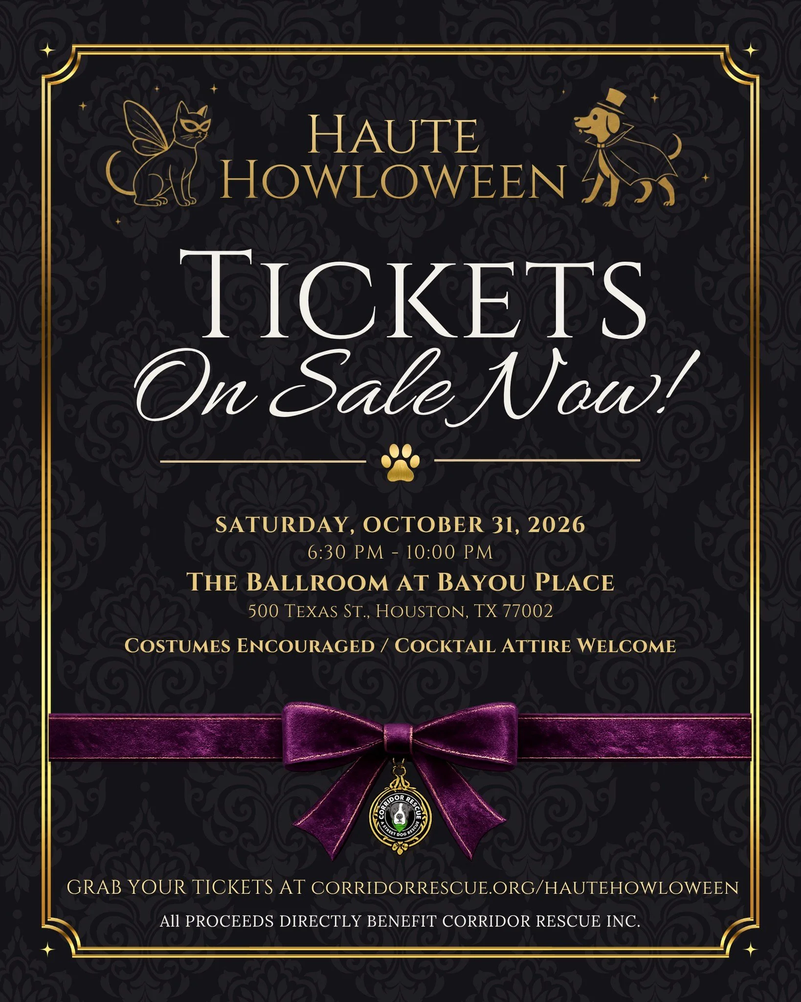 🐾Tickets for #HauteHowloween 2026 are officially ON SALE! 🎃 Grab your crew for a fun-filled night supporting Corridor Rescue's life-saving work. 🥂✨🕸️ Dress to impress (or terrify!)📍 The Ballroom at Bayou Place🎟️ Link in bio!
#HauteHowloween2026