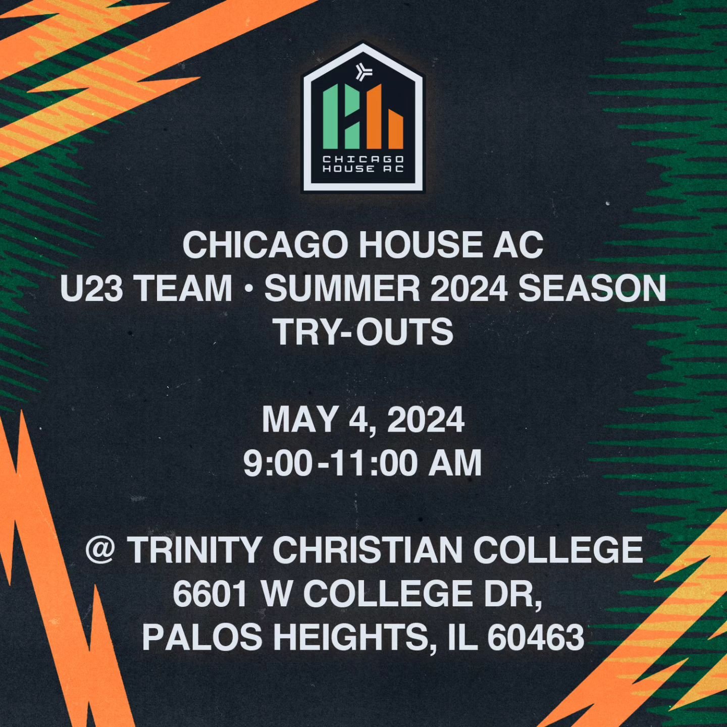 In their first two seasons, Chicago House's U23 men's side has only one loss and are looking to add players to build on that success.  If you are interested email head coach Tyler Van Elst Tyler @chicagohouseac.com. #ourcityourhouse🏡🧡🖤💚 #UpTheHou