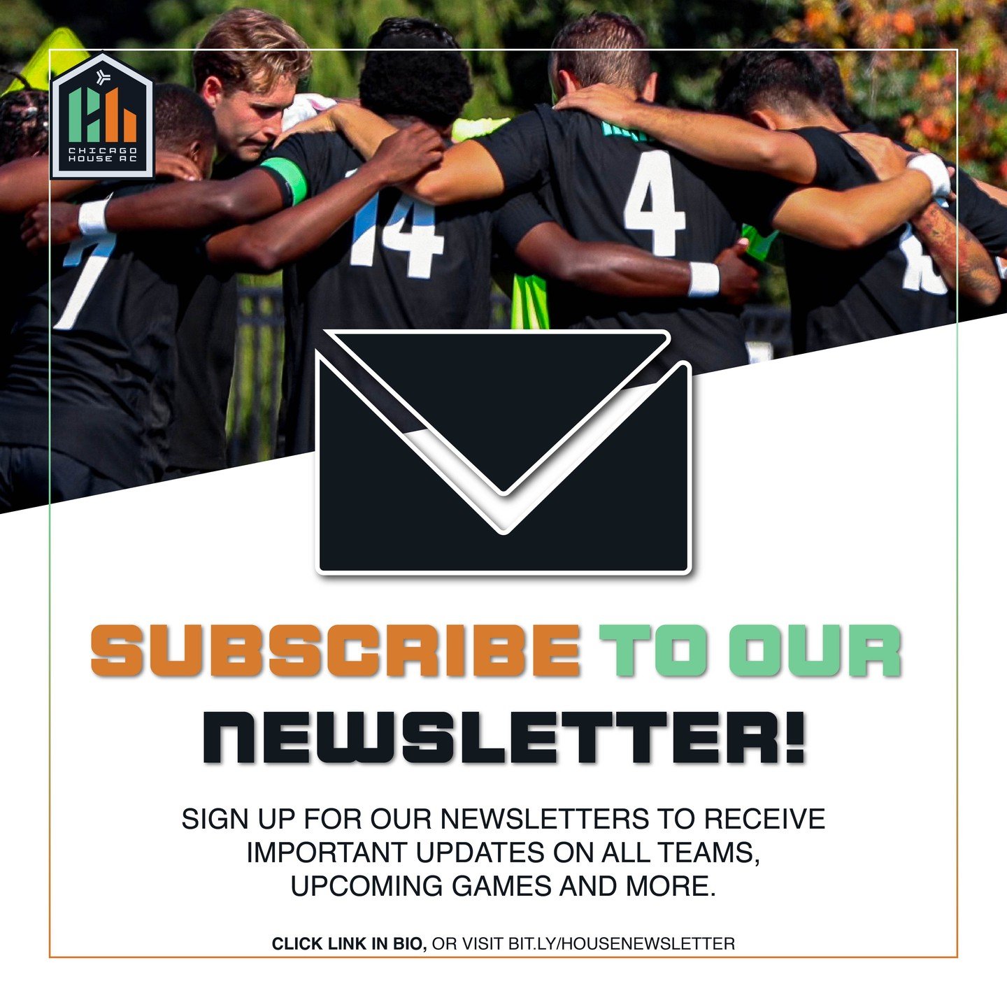 Stay up to date with all things Chicago House - Men's &amp; Women's first teams, U23's, Academy &amp; Futsal - by signing up for our newsletter at bit.ly/housenewsletter.
#OurCityOurHouse #UpTheHouse #CHAC 🧡🖤💚🏡