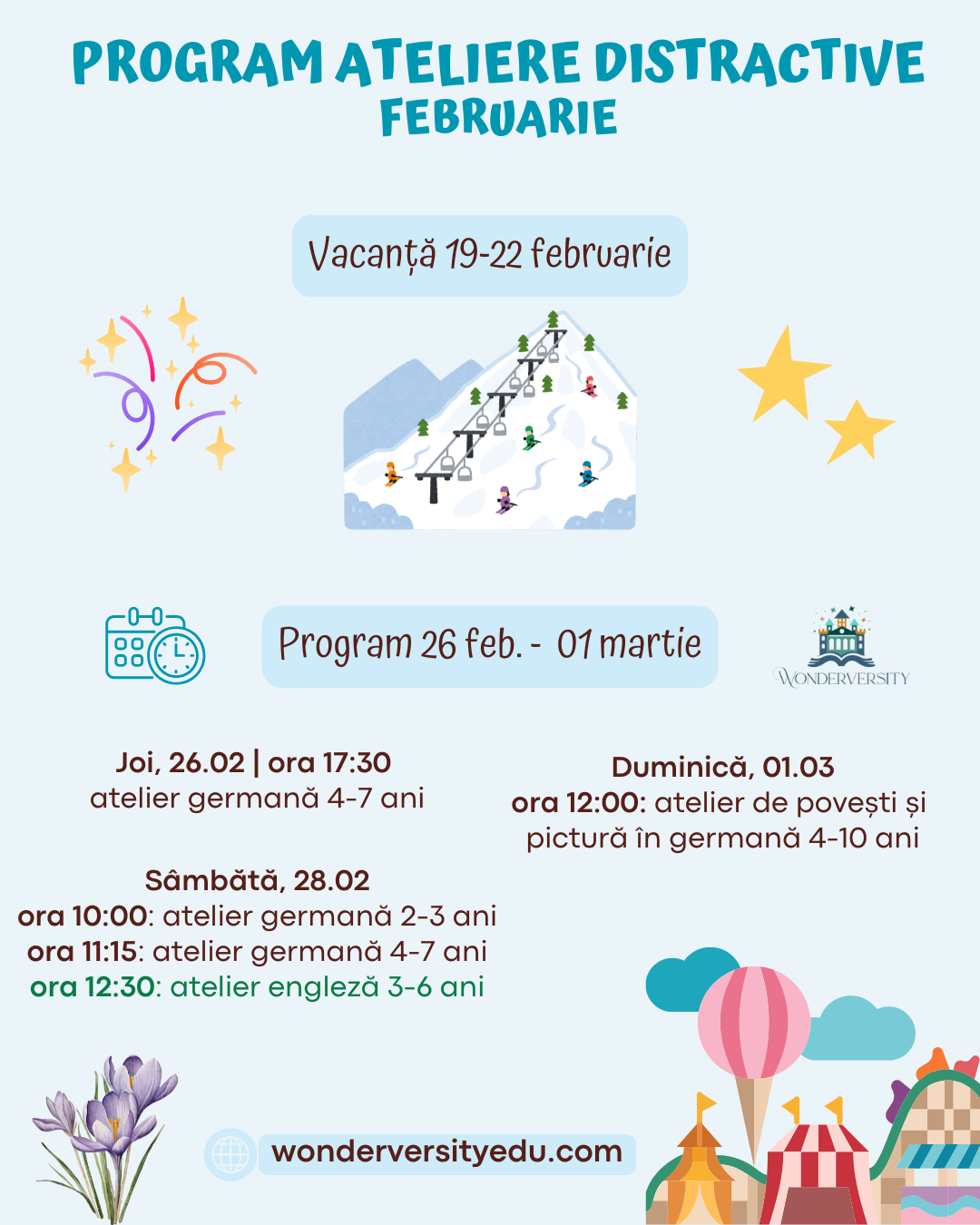 program ateliere distractive februarie bucuresti wonderversity limba germana pentru copii
