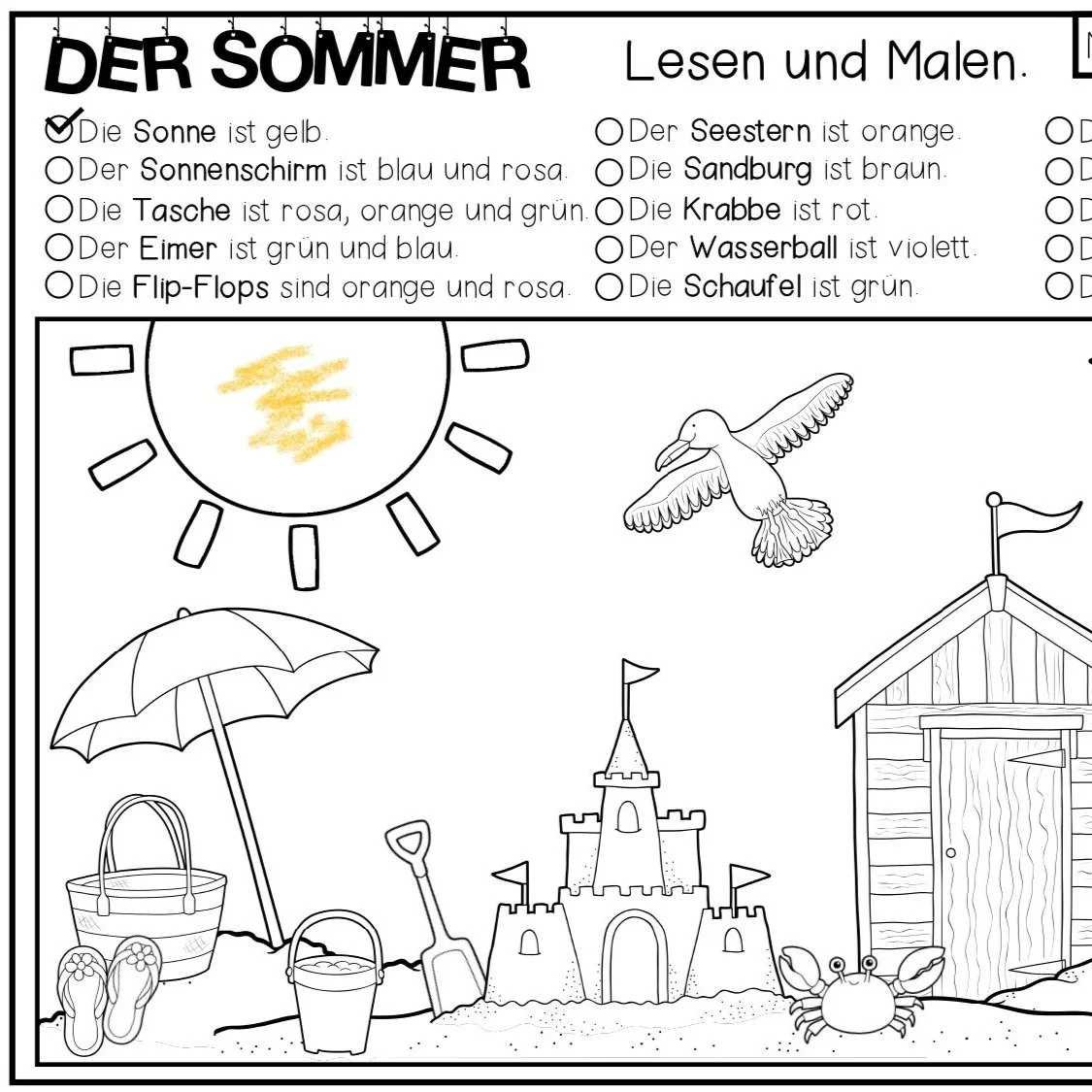 Sommer - Lesen und Malen (Vara - Citește și colorează)
