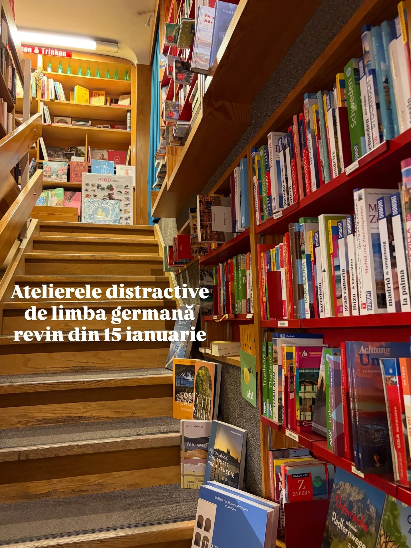 Programul atelierelor din ianuarie va fi postat &icirc;n cur&acirc;nd 📚✨

Am pregătit mai multe evenimente:
🇩🇪 Ateliere distractive de limba germană (2-3 ani, 4-7 ani)
📚 Ateliere de povești și pictură &icirc;n limba germană (4-10 ani)
🇬🇧 Atelie