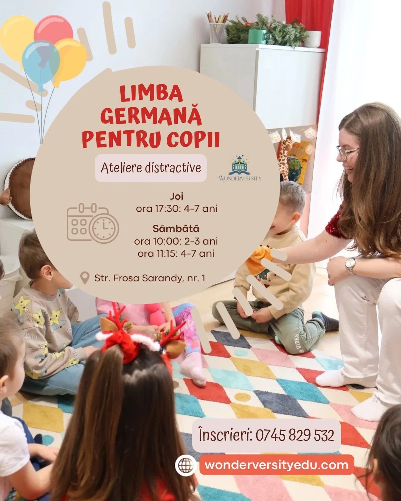 🇩🇪 Hallo! Limba germană se &icirc;nvață cu joc și voie bună la atelierele distractive pentru copii.

Hai să &icirc;nvățăm &icirc;mpreună!
🗓️ Joi (din 15 ianuarie)
❄️ ora 17:30-18:30: atelier copiii 4-7 ani

🗓️ S&acirc;mbătă (din 17 ianuarie)
❄️ o