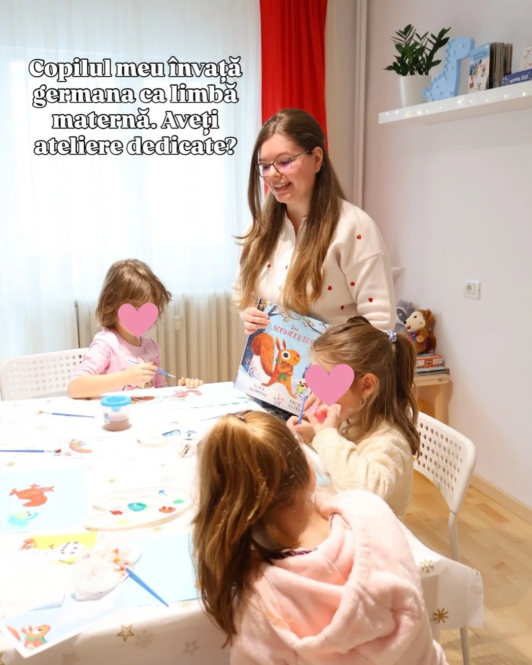 Ce bucurie să ne vedem &icirc;n fiecare duminică, cu o nouă poveste! 📚🎨

Atelierele de povești și pictură sunt dedicate copiilor de 4-10 ani, de la grădinițele și școlile germane sau celor cu un nivel de limbă mediu-avansat. 🗣️🇩🇪

Detalii despre