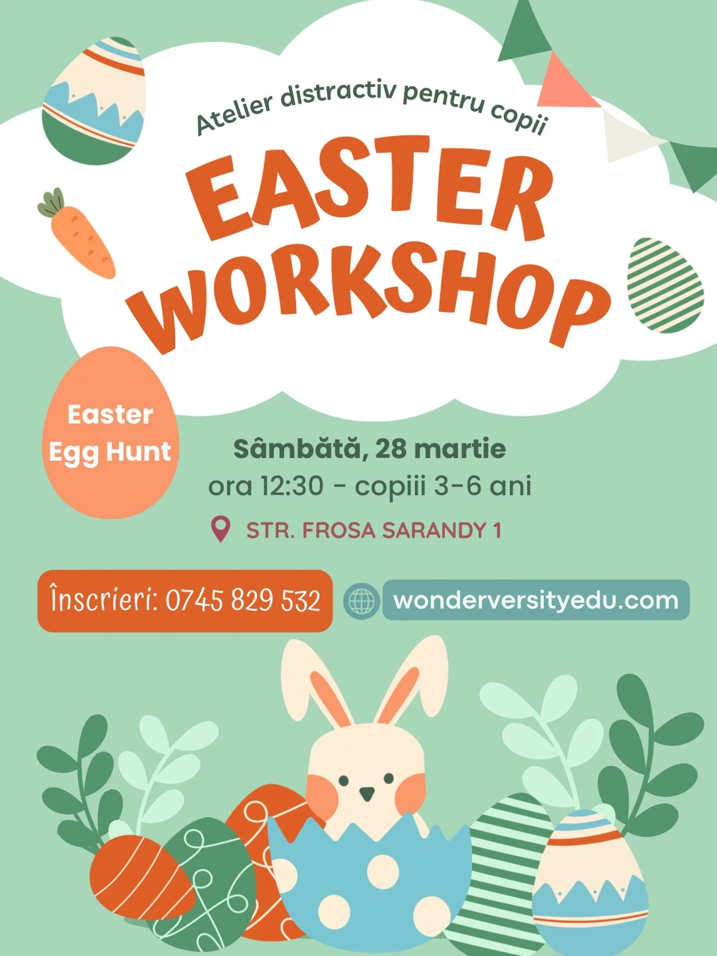 🐰 &Icirc;nvățarea limbii engleze prinde viață prin joacă și bucurie, mai ales de Paște! Iepurașul &icirc;i invită pe cei mici &icirc;ntr-o aventură plină de z&acirc;mbete, unde vor descoperi surprizele ascunse de el. 🪺✨

C&acirc;nd și unde ne vedem